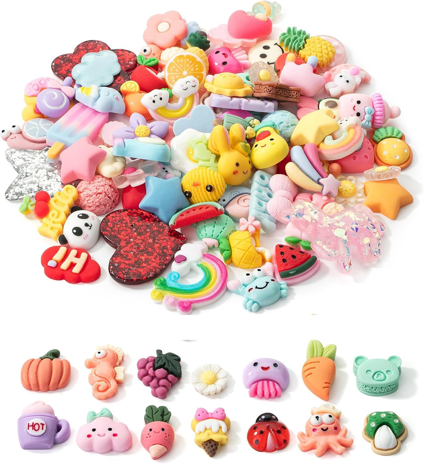 NEOBABY Resin Charm with Glue Patch, Mixed Designs, Cartoon Mini Decorative Embellishments for DIY Crafts, Scrapbooking, Hair Clips, 20 Pc-image-18