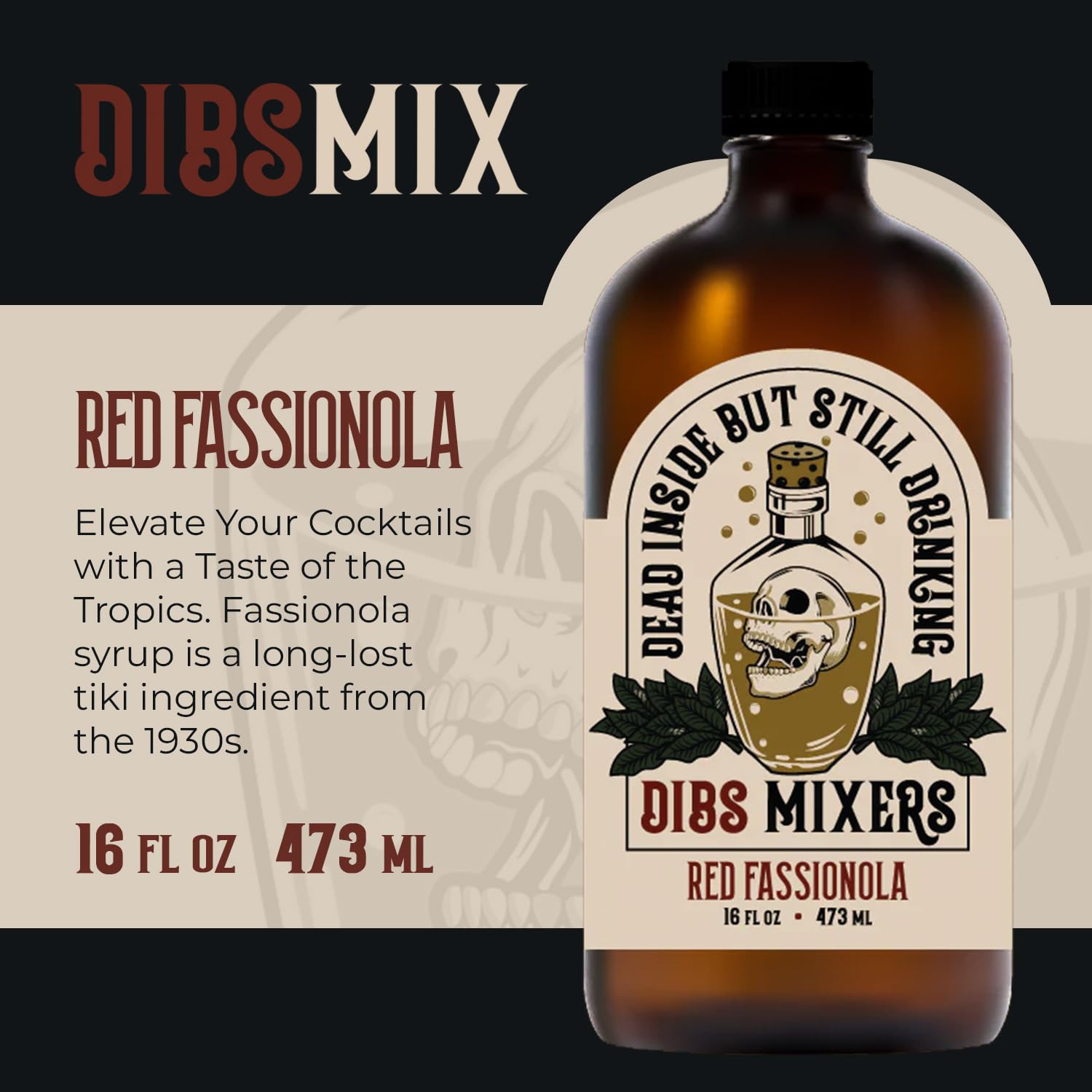 Dibs Mixers Red Fassionola - Tropical Cocktail Syrup with Strawberry, Hibiscus, Passionfruit & More - Mixer for Cocktails & Mocktails - 16oz