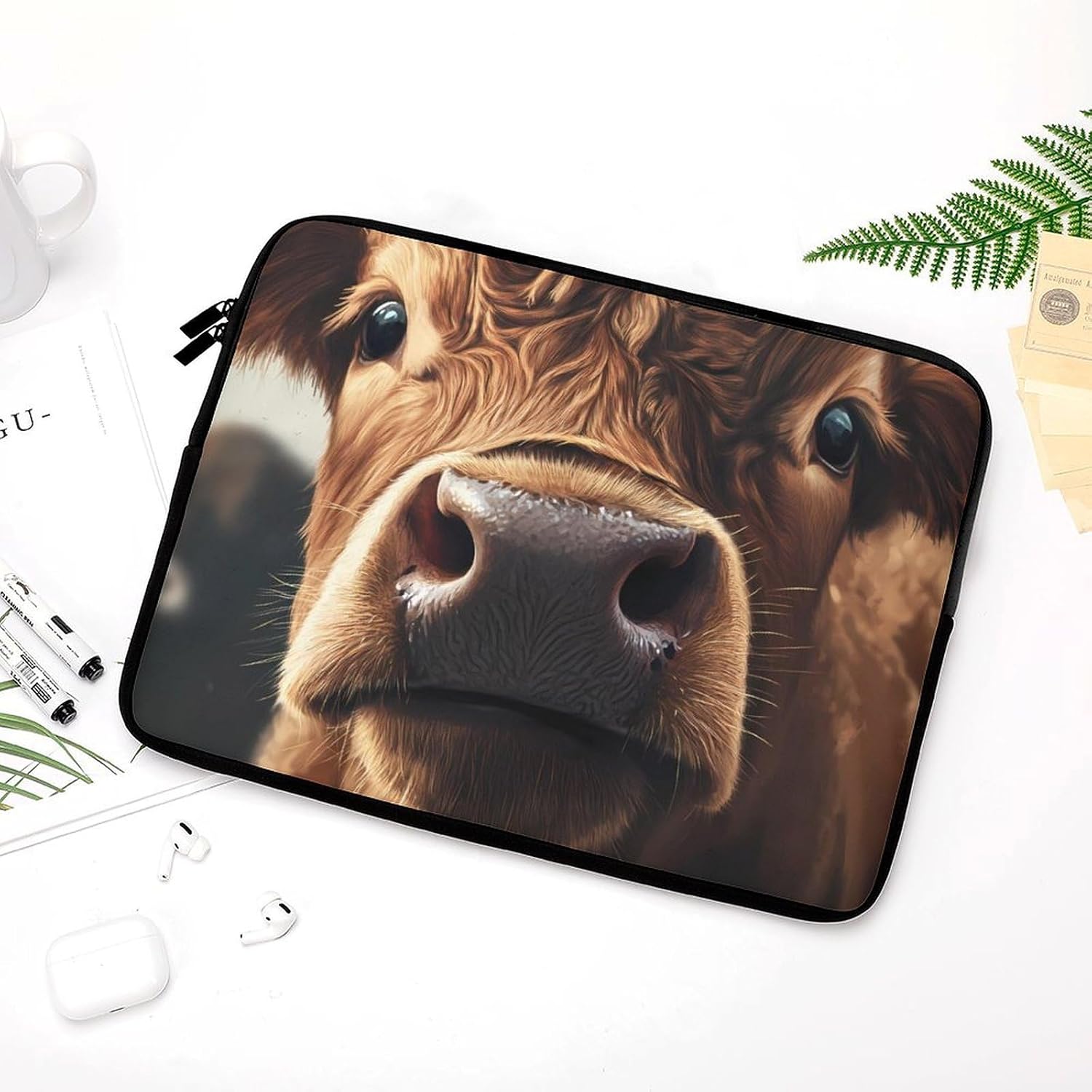 Calf Cow Bull Nose Laptop Case Sleeve Computer Tablet Bag 12inch image 5