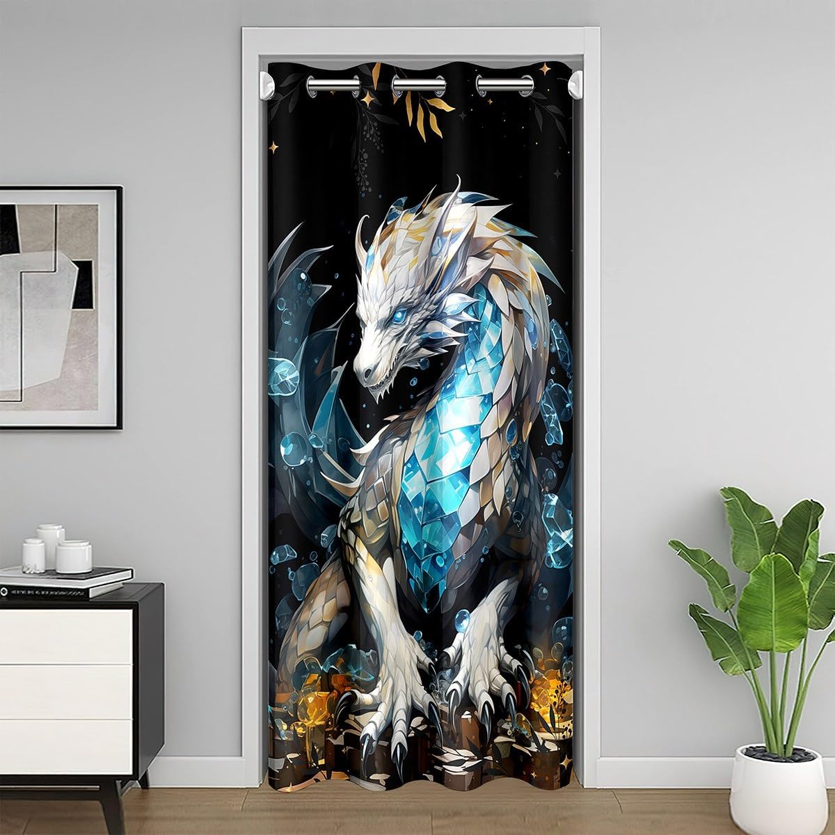Castle Fairy 3D Western Dragon Door Curtain 34" Wx 80" L 2Pcs for Boys Girls Bedroom Playing Room Decor