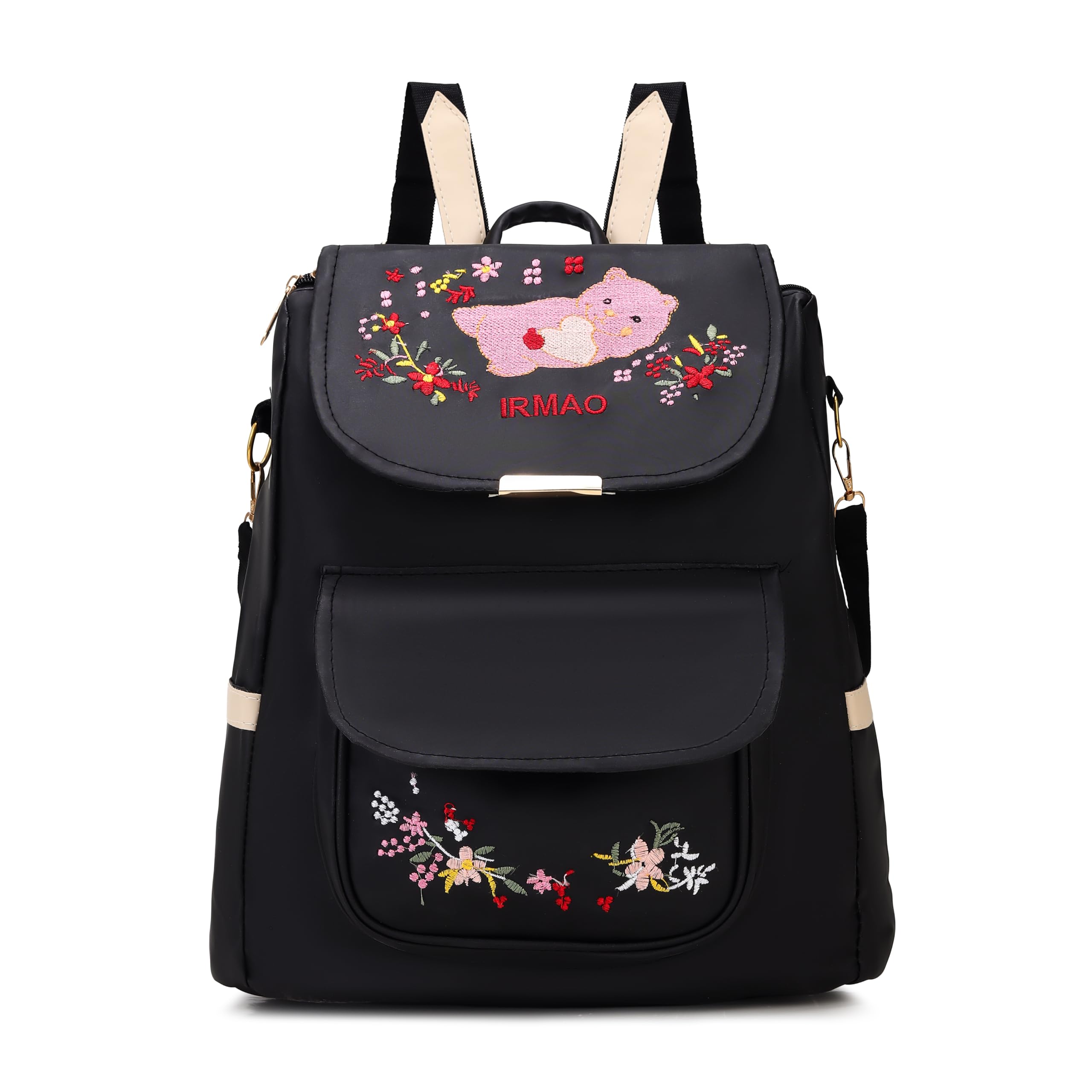 irmao Women's Embroidered PU Leather Backpack | Stylish College Bag for Women & Girls | Multi-Purpose Office, Travel & Casual Backpack with Shoulder Straps | (TEDDY)-picture-19