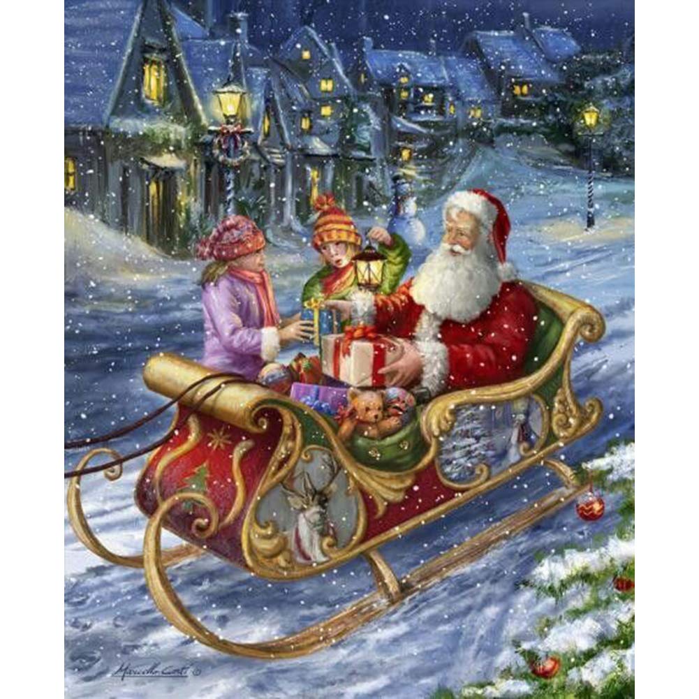 WOWDECOR 5D Diamond Painting Kits, Santa Claus Christmas Festival Winter Landscape Full Drill DIY Diamond Art Cross Stitch Paint by Numbers (Snow)