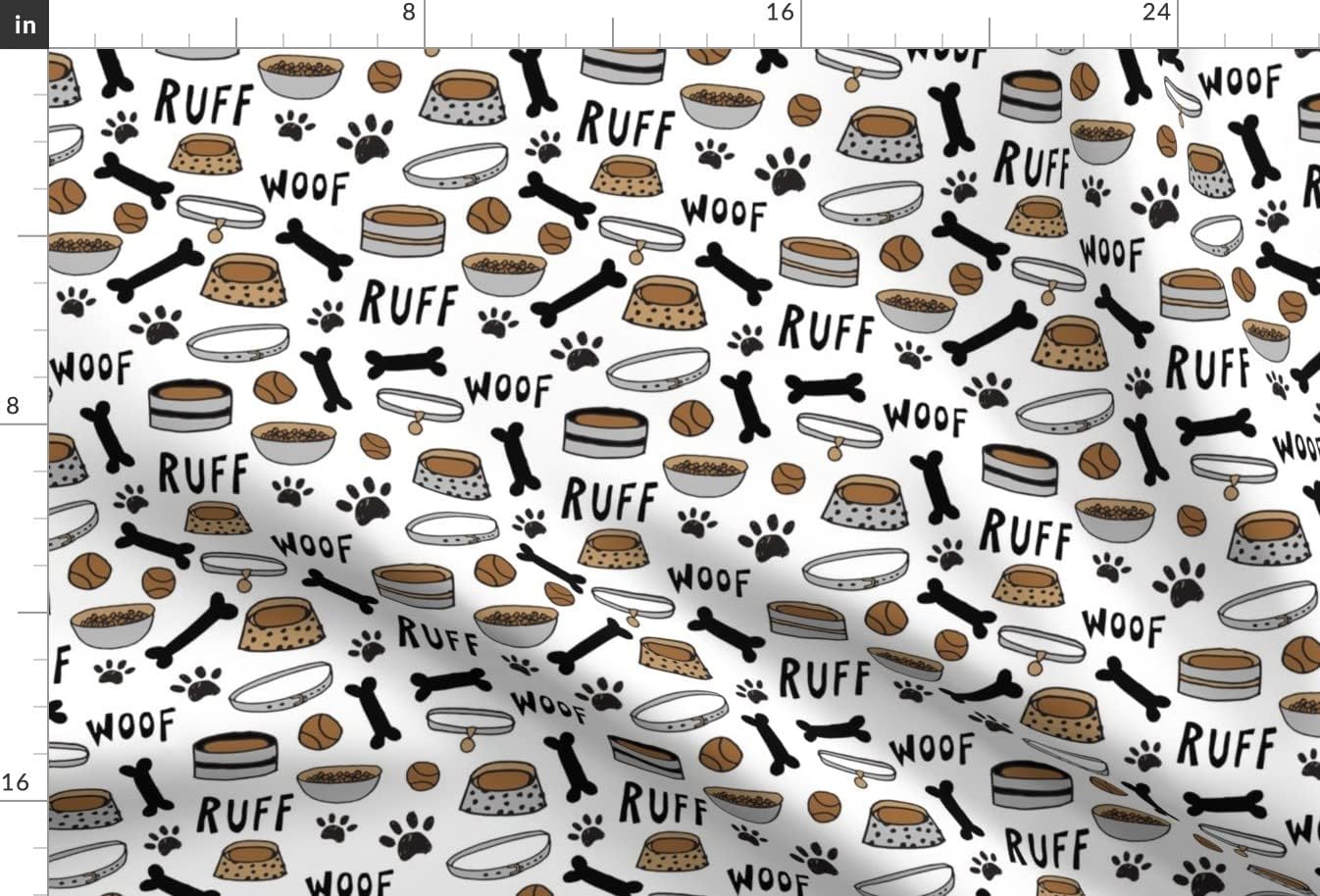Spoonflower Fabric - Cute Dog White Bone Food Bowl Pet Illustration Dogs Puppy Paw Print Printed on Upholstery Velvet Fabric Fat Quarter - Upholstery Home Decor Bottomweight Apparel