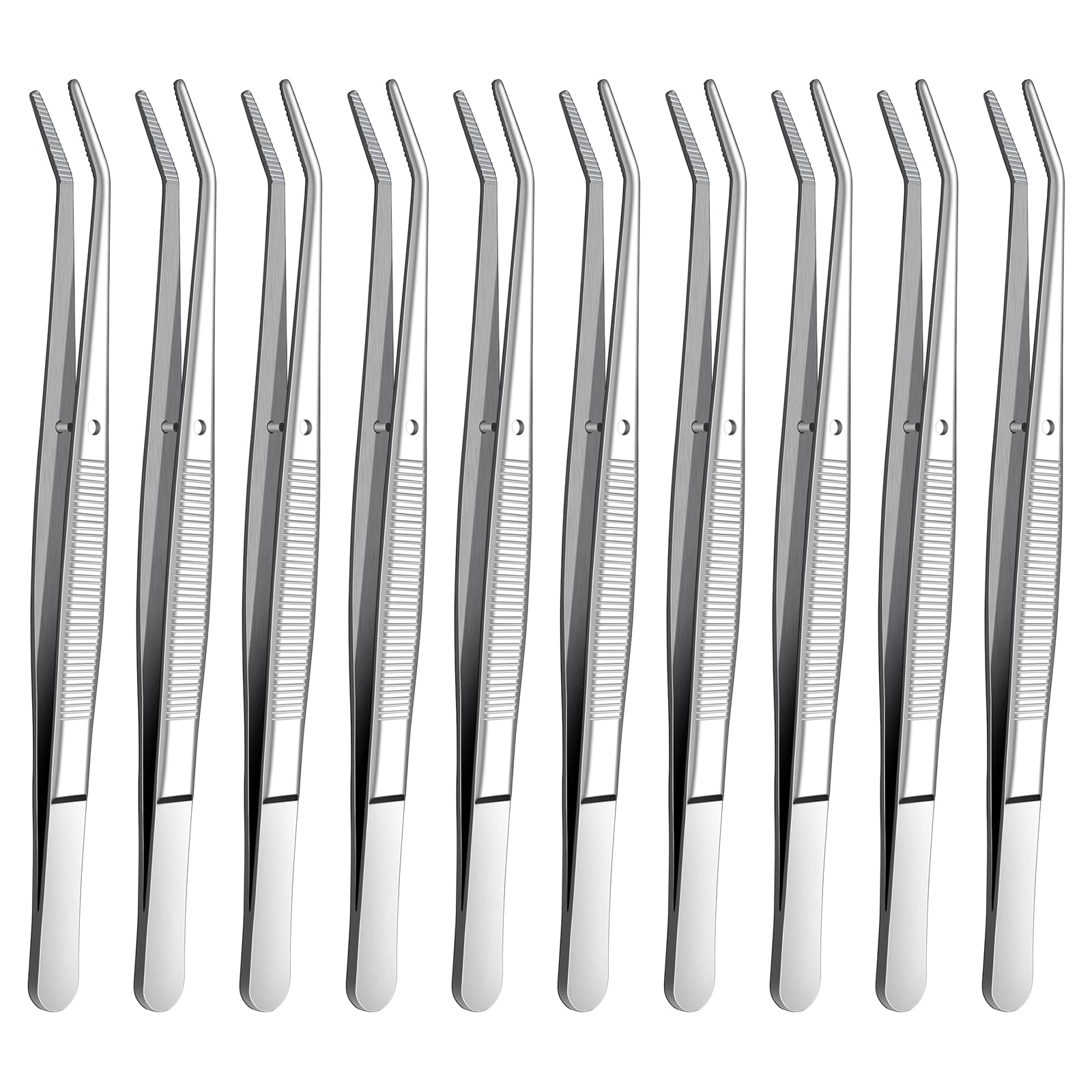 Stainless Steel Tweezers, with Curved Serrated Tip Multipurpose Sewing Machine Tweezers Forceps for Craft Repairing (10PCS)
