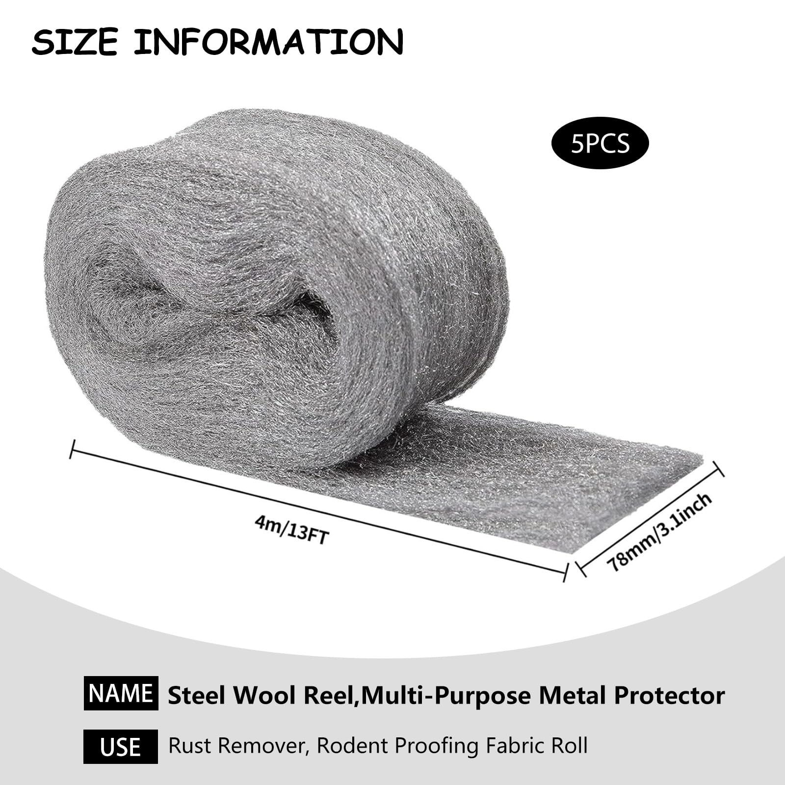 20FT SIMBA Steel Wool For Mice Control - 1x20 FT Coarse Steel Wool Hole And Gap Filler Protect Home Garage Pipeline Vent Keep Mice Away 1 Roll 20ft