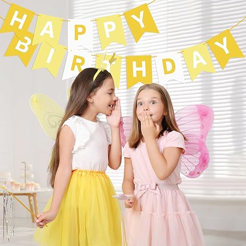 Miniatura 2 de Cartel de feliz cumpleaños amarillo con texto en inglés Happy Birthday para niños, niñas, mujeres, cumpleaños, decoración de fiesta de té,