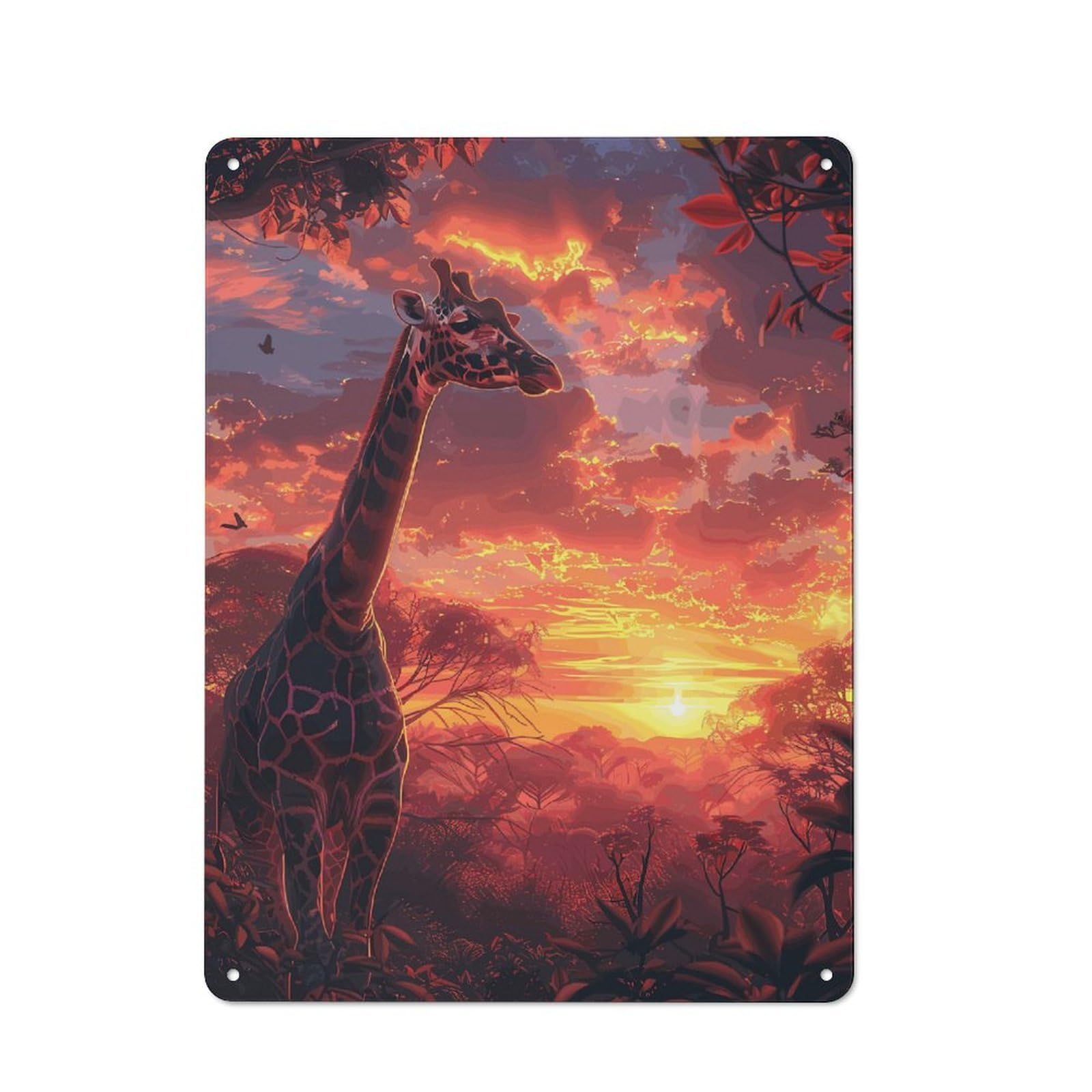 Junmoney Style-24 Tin Sign 40X30cm With Giraffe Savanna Sunset For Garage Wall, Retro-Style Decor, For Room Styling Across Garages And Workshops