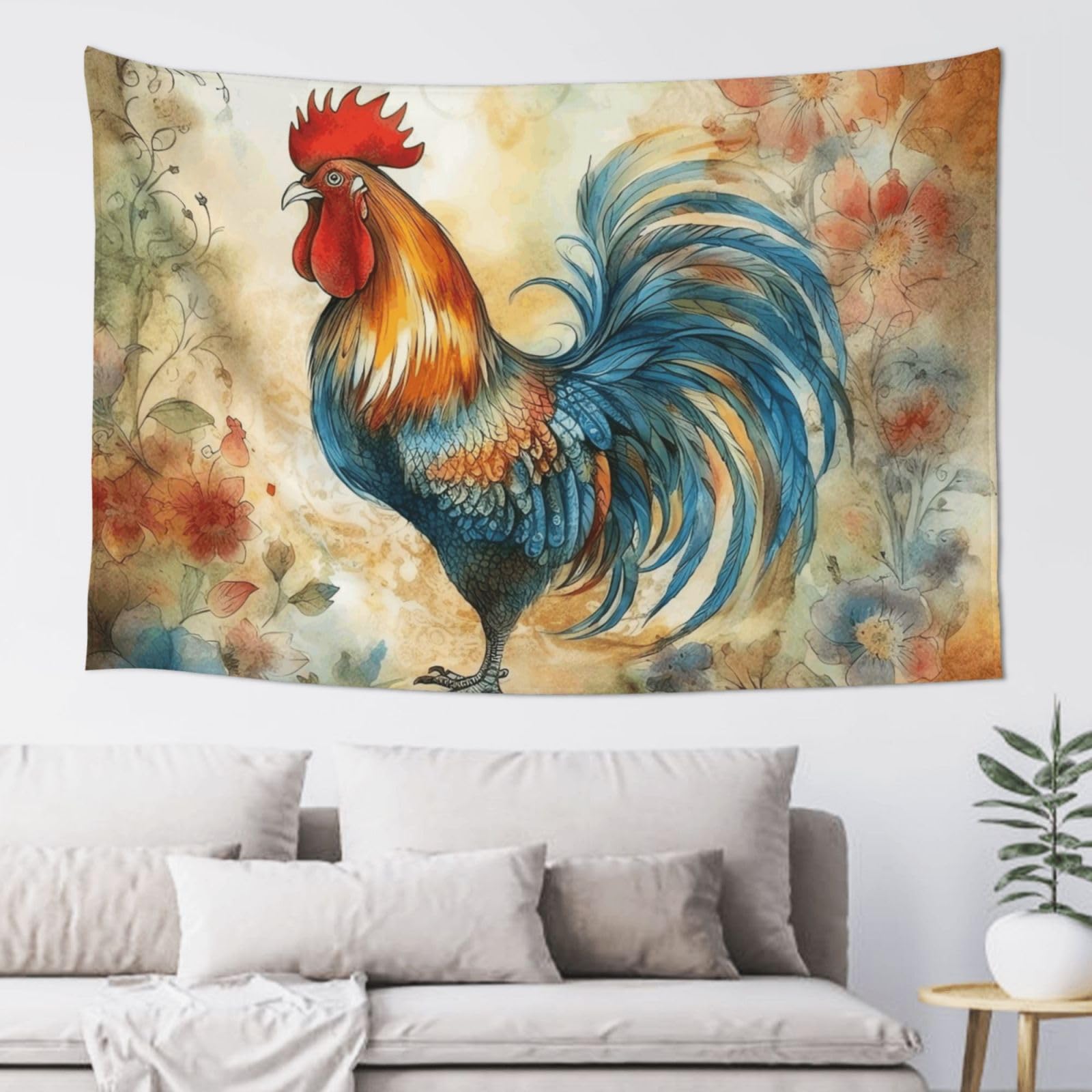 QLDETUPWLX Tapestry 152x102 cm Wall Hanging for Living Room Flowers and Rooster Tapestries Home Decor Soft Aesthetic Tapestries Hanging Decor Blanket Wall Tapestry for Bedroom Dorm Indoor Outdoor