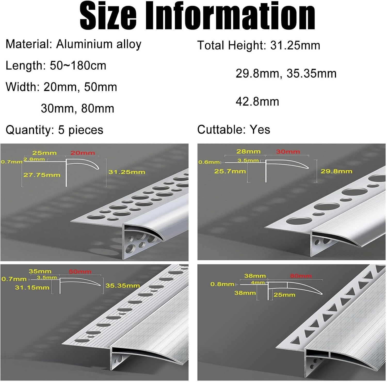 5 Pcs Metal Eaves Drip Line Deflector - Window Sill Rain Diverter, Cuttable Edge Protection for Backflow Prevention (W 80MM L 180CM)