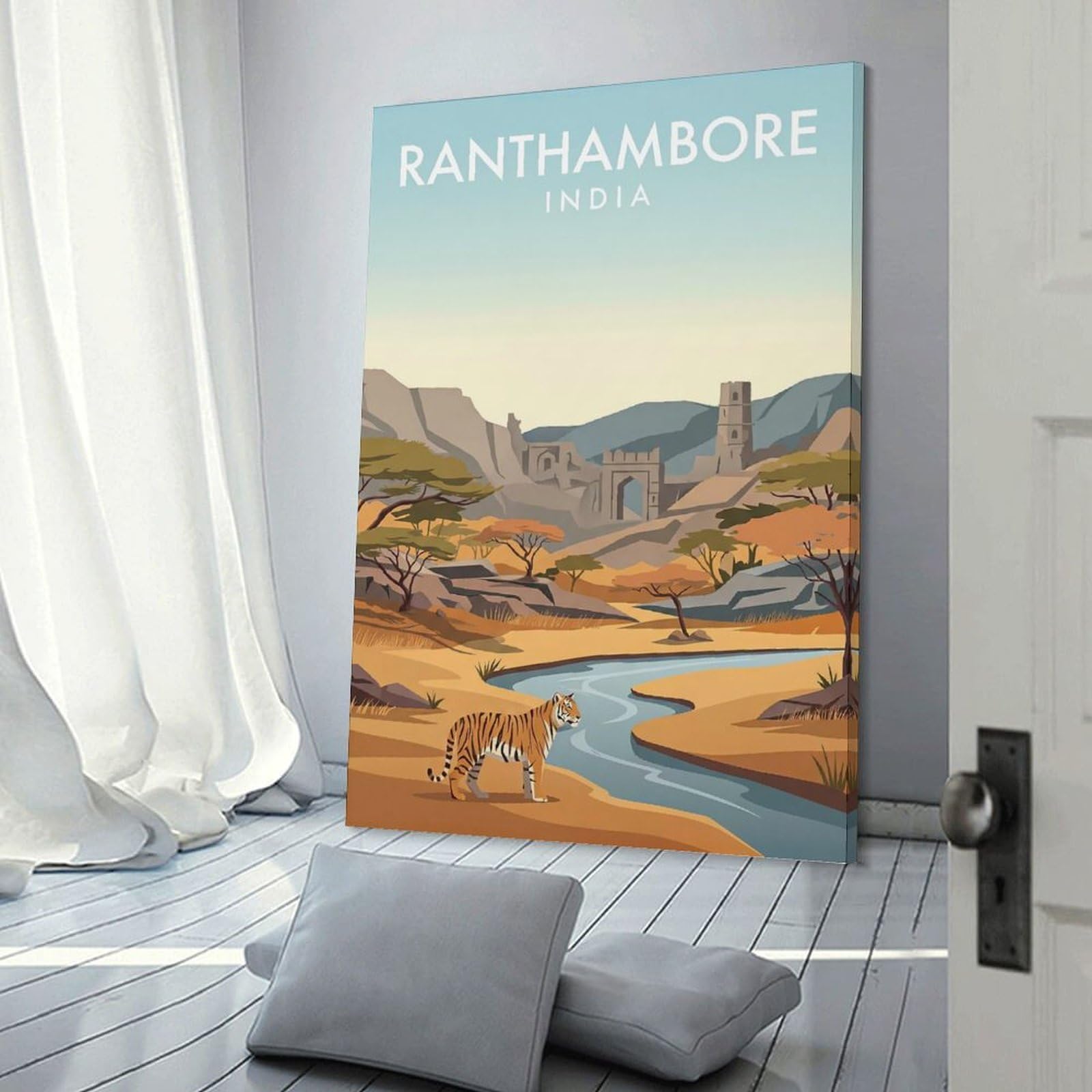 Junmoney Ranthambore India Home Decor Wall Art 24x36inch(60x90cm), for Office, Study Or Home Workspace, Home Office Artwork with Decorative Appeal