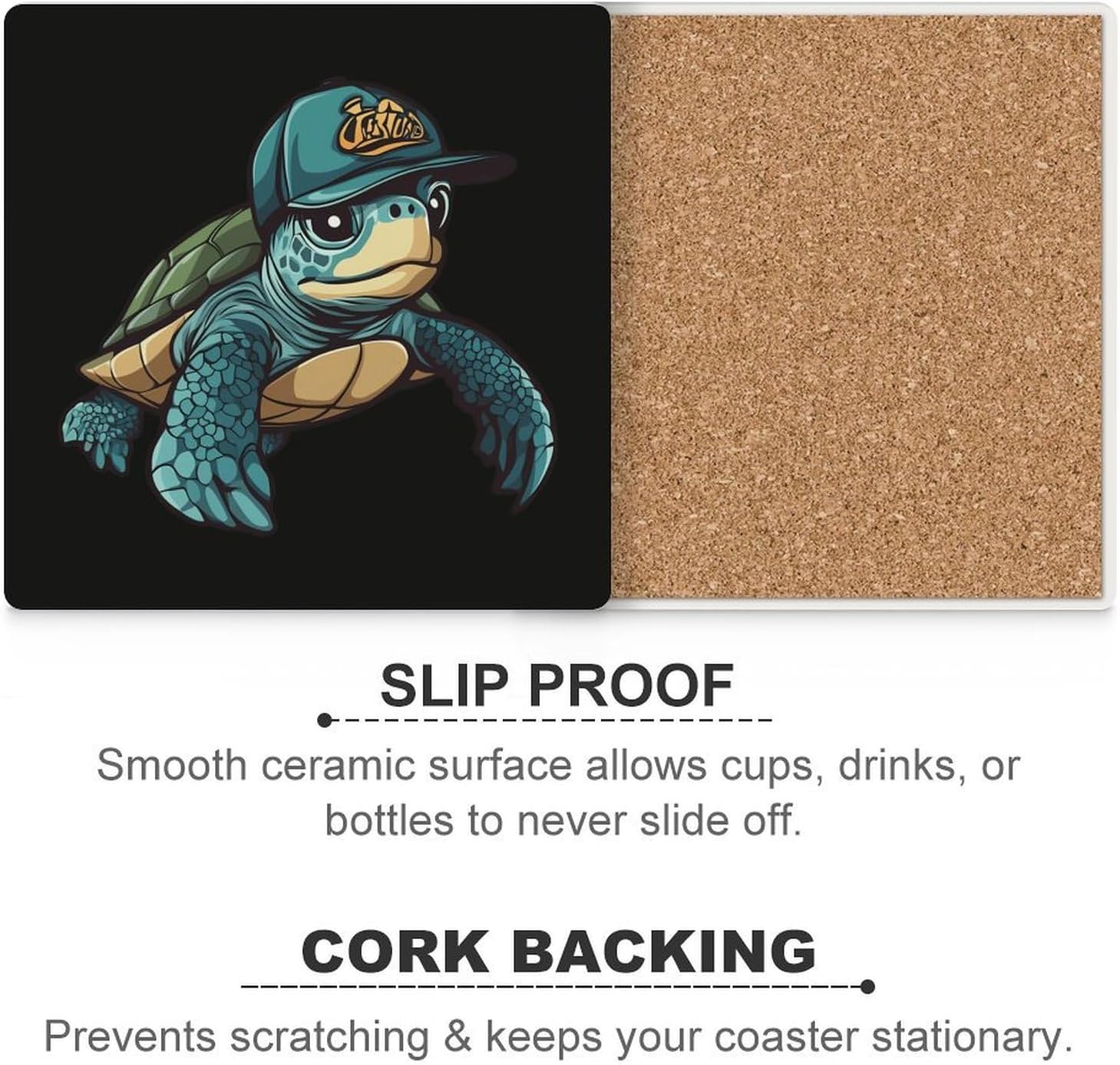 Sea Turtle Coasters for Drinks Square Table Coasters Set Cup Mats with Cork Base