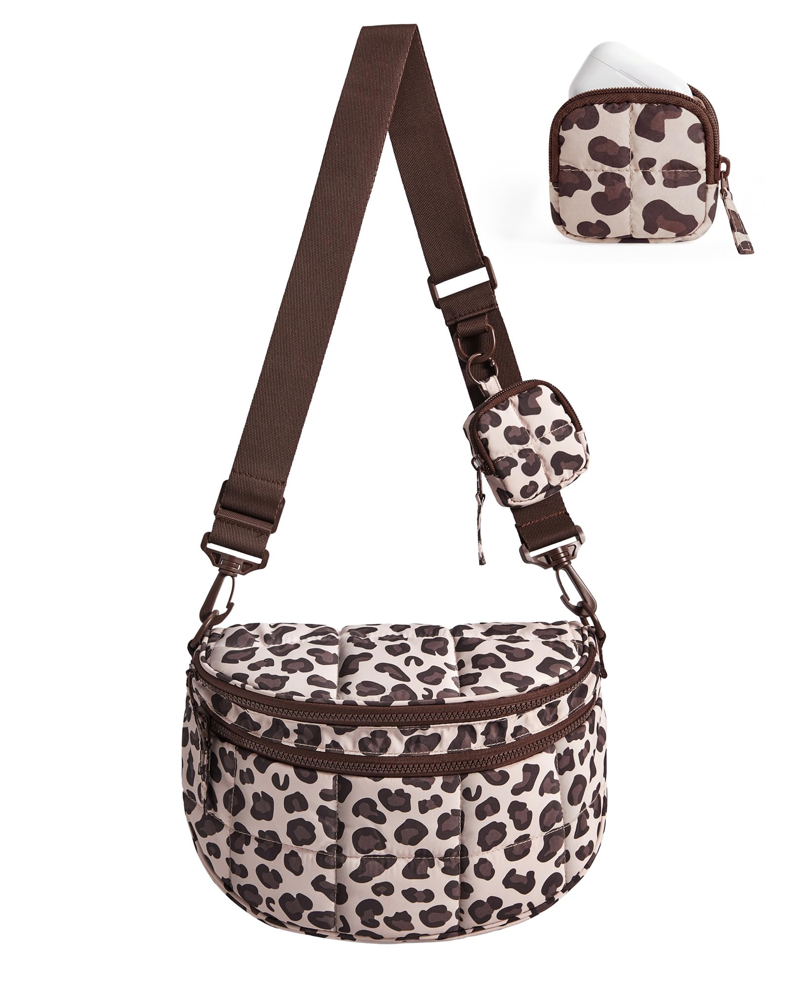 BAGSMART Small Crossbody Bags for Women，Puffer Cute Bum Bag with Pouch, Quilted Purse for Daily Travel College, Camel | 4.6L compact size, small yet spacious, structured bum bag, 2-in-1 set — view 11