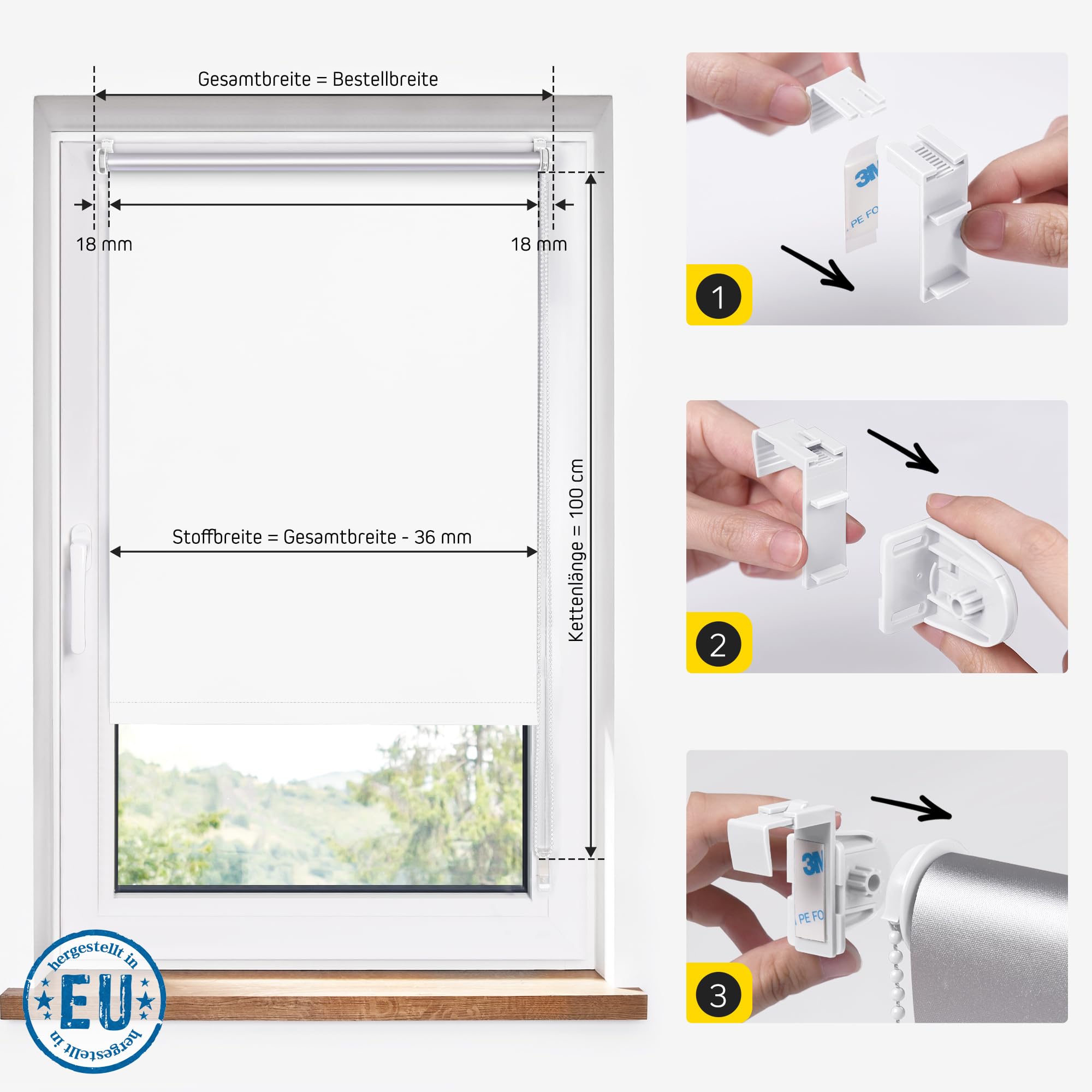 Jalousiescout Store Thermique sans perçage, Store á Fixation á la Pince avec revêtement Thermique, Store d'obscurcissement, Protection Solaire Protection visuelle, 60 x 220 cm, Blanc