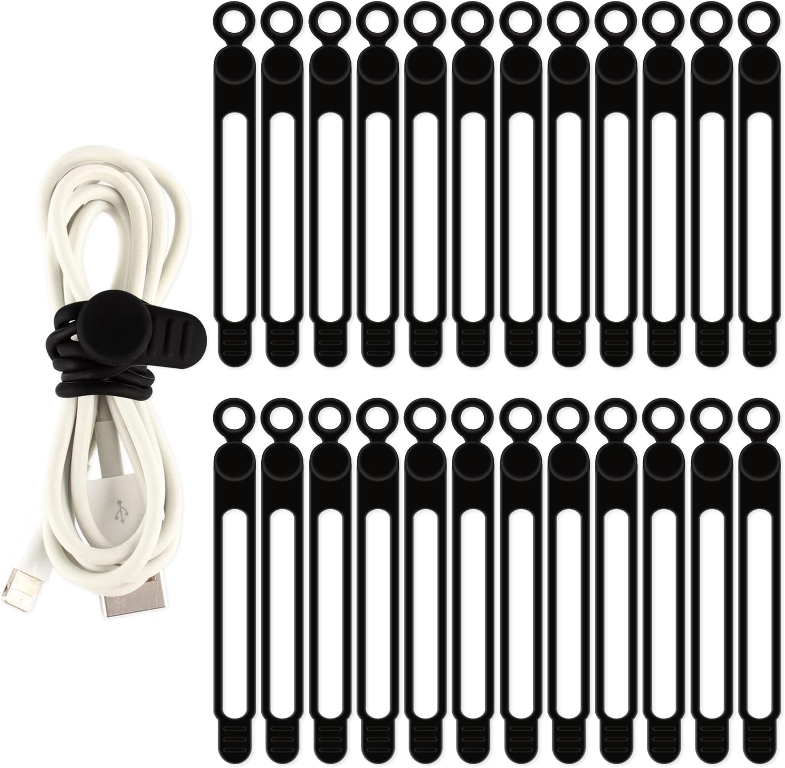 20Pcs Silicone Cord Organizer Straps Ties, Fastening Cable Ties