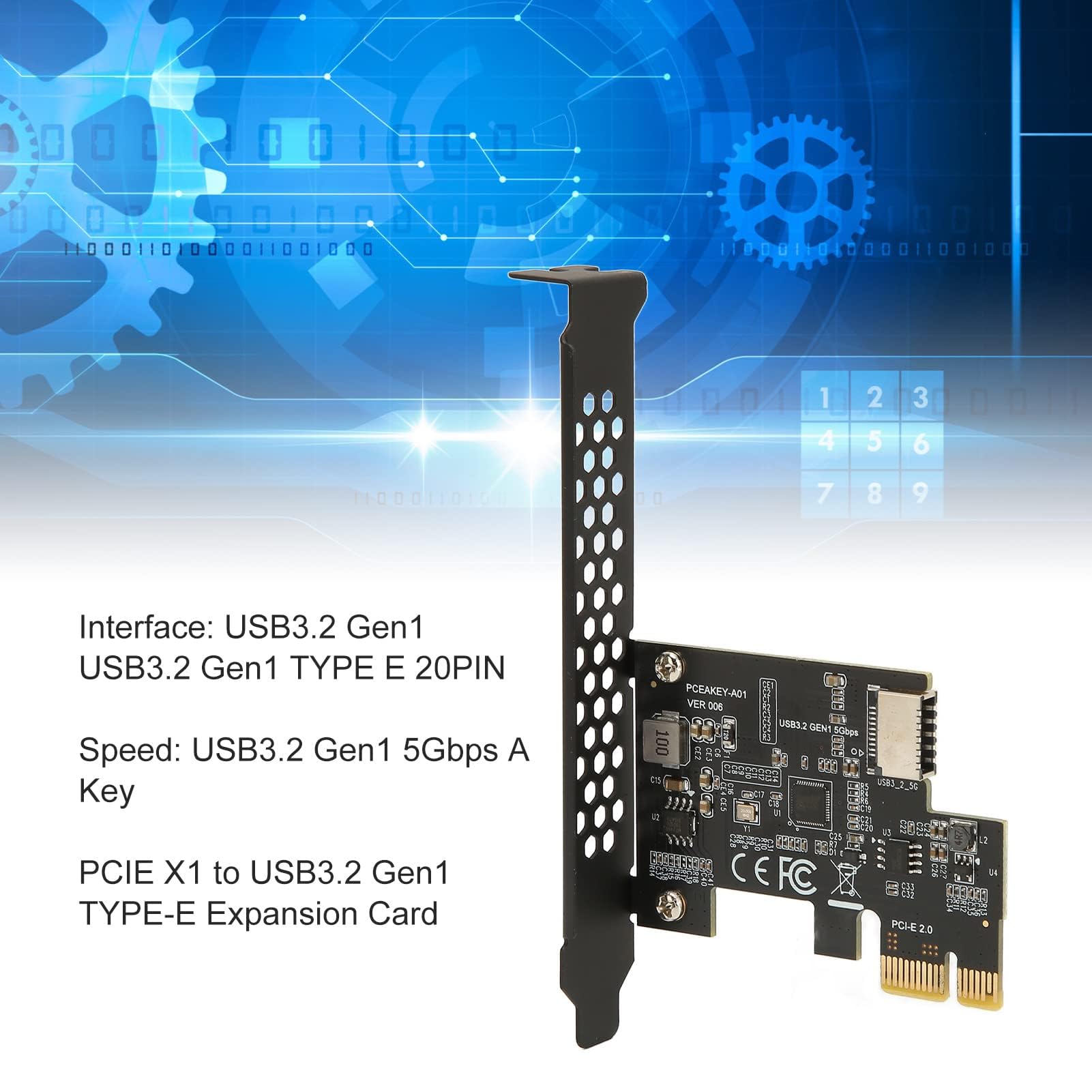 Carte D'extension PCI E vers USB 3.2, Carte Riser de Connecteur de Panneau Avant avec Interface USB3.2 Gen1 USB3.2 Gen1 Type E 20 Broches, clé USB3.2 Gen1 5 Gbps A Adaptée pour Le