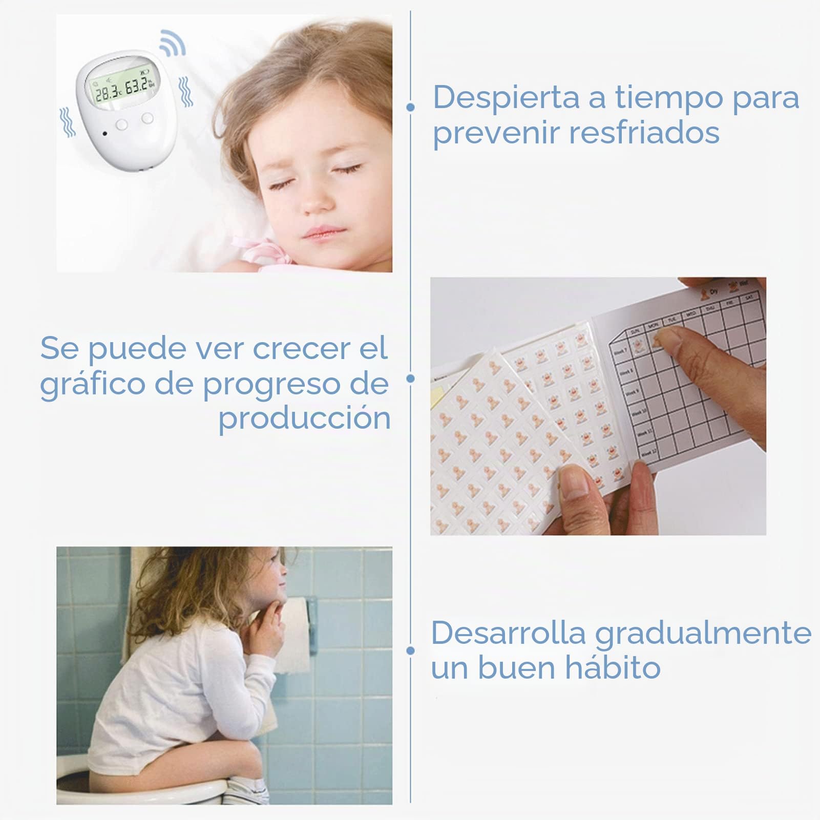 Sunnyushine enuresía inalámbrica, alarma Pipi recargable con receptor para niños Grils Kids Potty Training Cuidado las personas mayores, alcance 1020 m, sensor orina con sonido