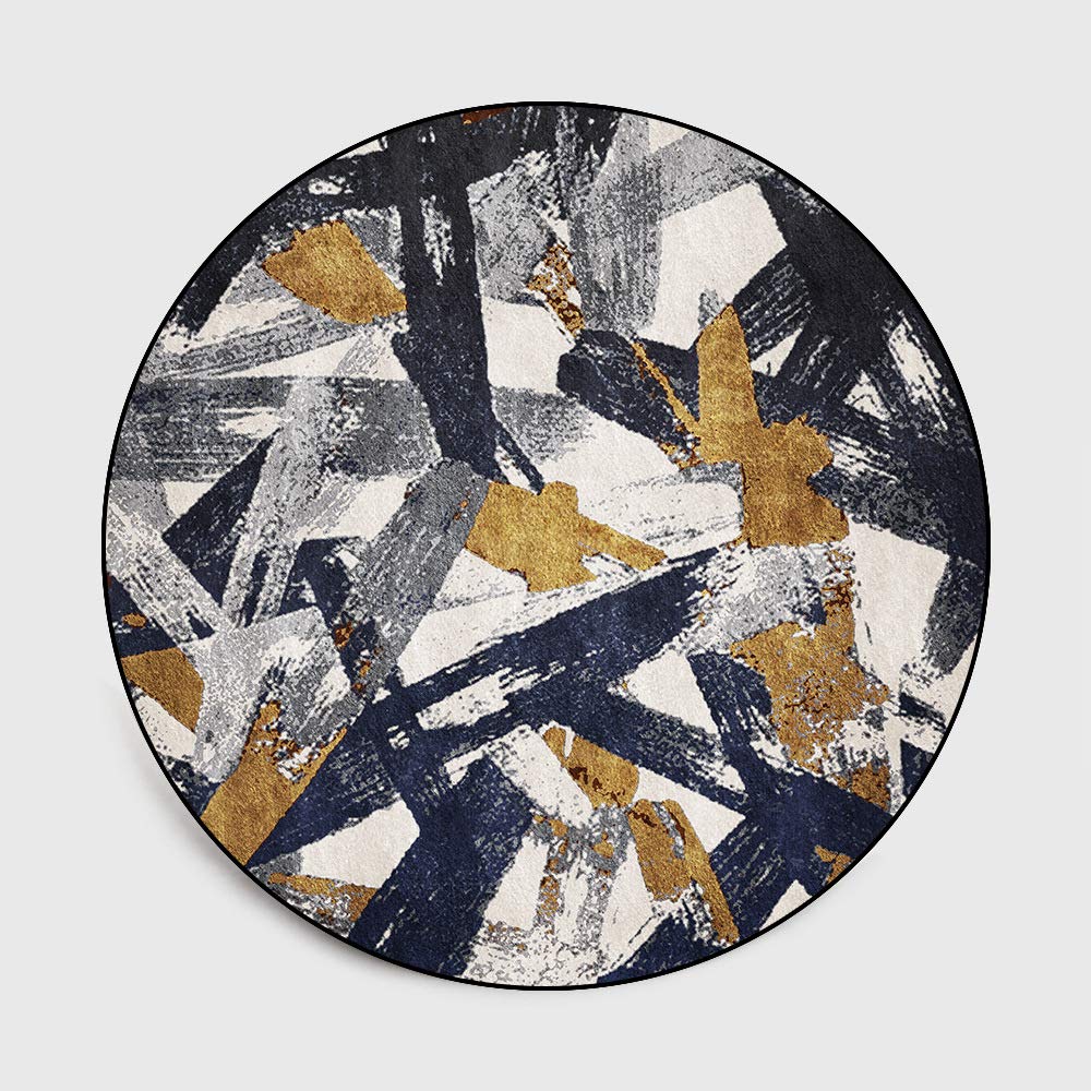 Schlafzimmer Waschbarer Teppich Rund ø 200 cm Wohnzimmer Groß Weiche Teppich Anti-Rutsch Unterseite Retro Runder Teppich Graffiti Blau/Gelb/Grau