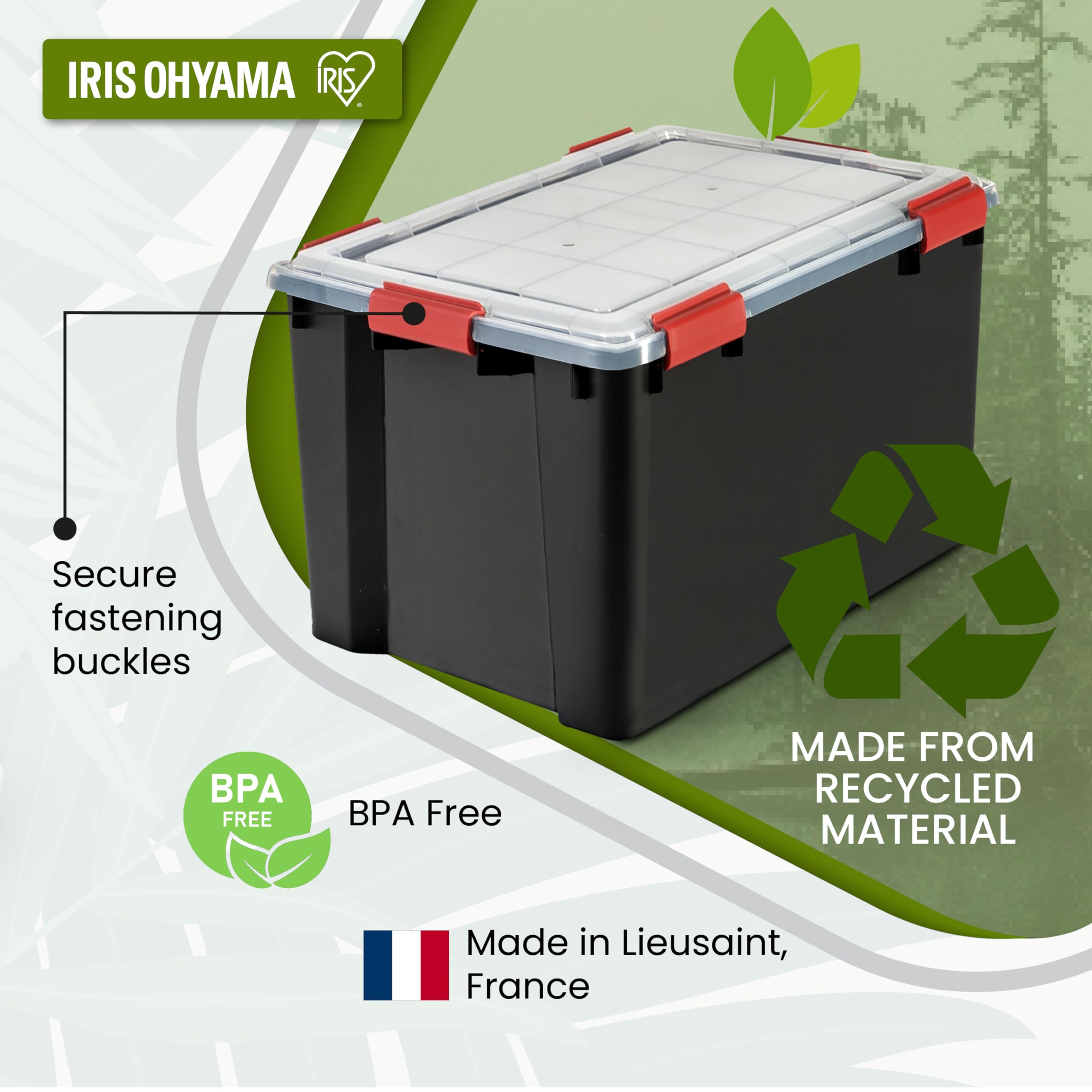 Iris Ohyama, Scatola di Raccoglimento Ermetica in Plastica, 70L, Per Unità, Nero, Giunto Stagno, Clip di Chiusura, Impilabile, per Esterno, Garage, Abbigliamento, No Polvere, Senza BPA, WSB-70