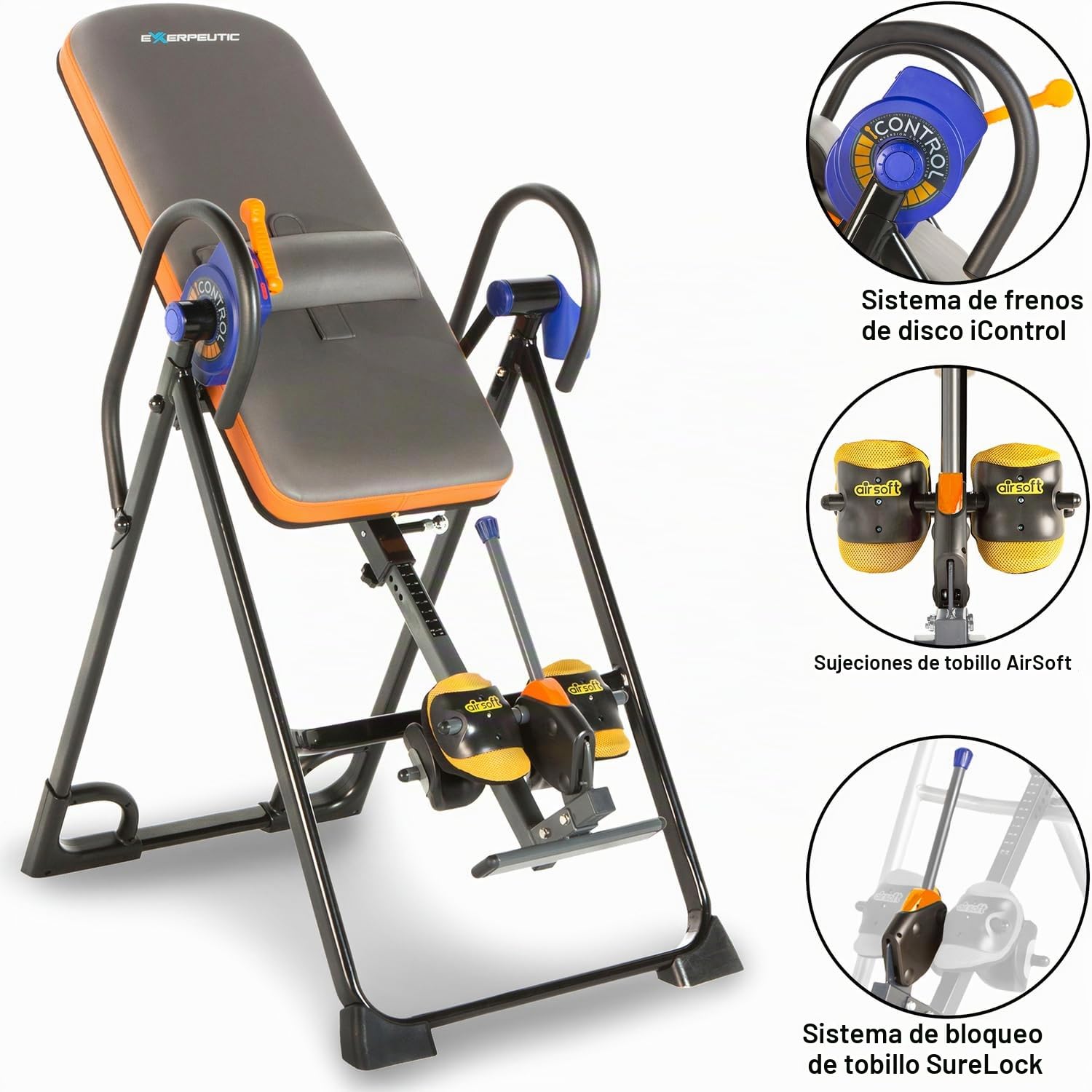 Exerpeutic 975SL - Mesa de inversión de Alta Resistencia con Capacidad de 350 Libras con Almohadillas de Tobillo Air Soft, Surelock y Sistemas iControl
