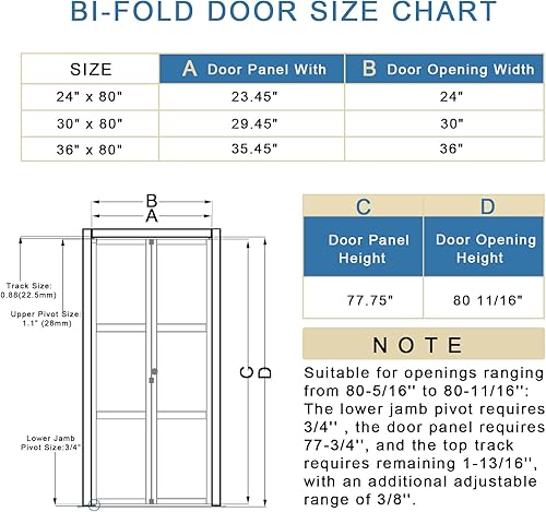 Miniatura 5 de Puertas plegables de 48 x 80 pulgadas (puertas dobles de 24 x 80 pulgadas), puerta de armario de vidrio templado esmerilado de 3 paneles, puerta