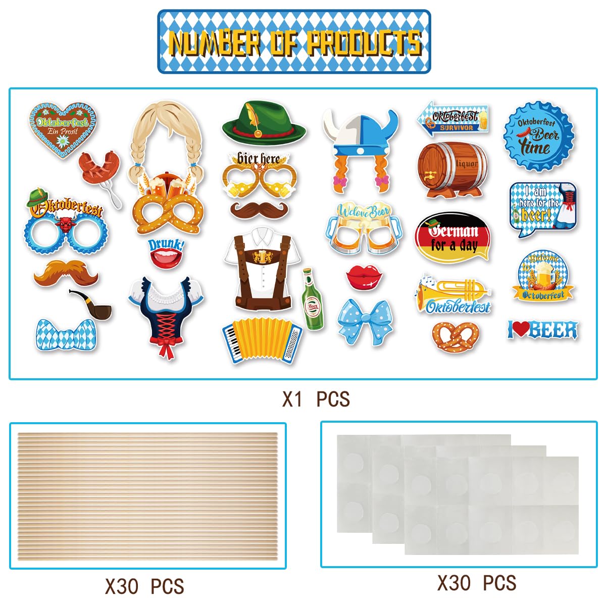 Oktoberfest Photo Booth Props, 30 PCS Beer Parties Photo Props Accessories - Image 3