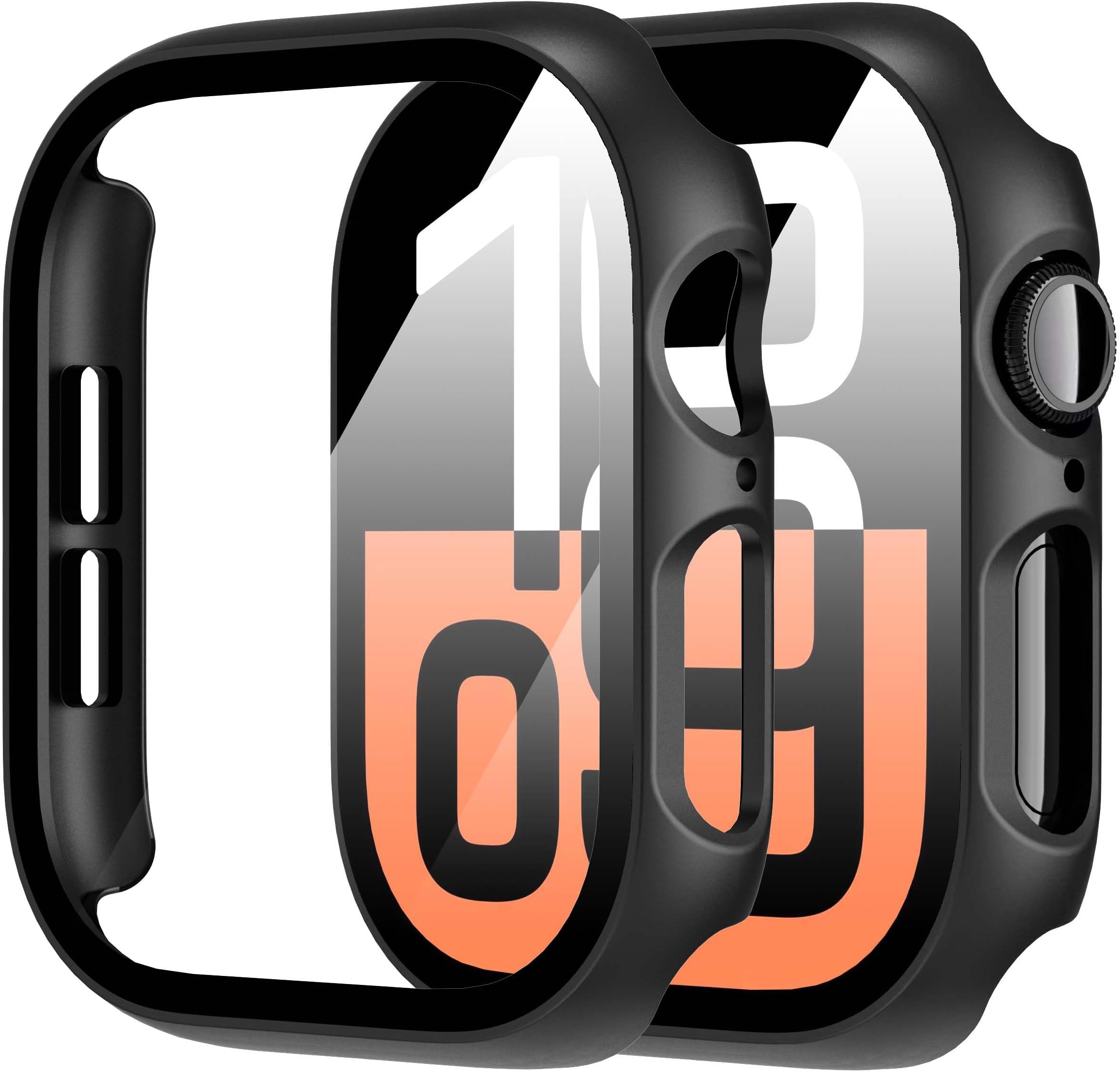 Diruite Pack of 2 Case for Apple Watch Series 10 46 mm Tempered Glass Protective Case, Hard PC Ultra Thin Glass Protective Case All-Round Screen Protector for iWatch 46 mm Protective Case