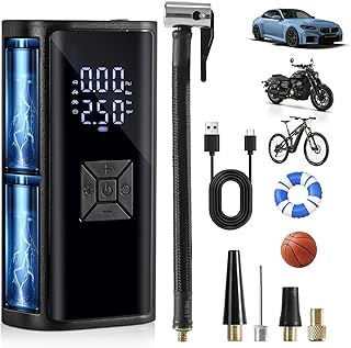 Tragbare Akku Elektrische Luftpumpe Fahrrad - Hofeny Druckluftpumpe Luftkompressor Akkudruckluftpumpe, Mobile Fahrradpumpe Kompressor Mini Accu Pumpe mit LED Licht, geeignet für Auto & Motorrad