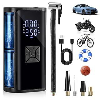 Tragbare Akku Elektrische Luftpumpe Fahrrad 150PSI - Hofeny Druckluftpumpe Luftkompressor Akkudruckluftpumpe, Mobile Fahrradpumpe Kompressor Mini Accu Pumpe mit LED Licht, geeignet für Auto & Motorrad - Amazon product rated Grade A