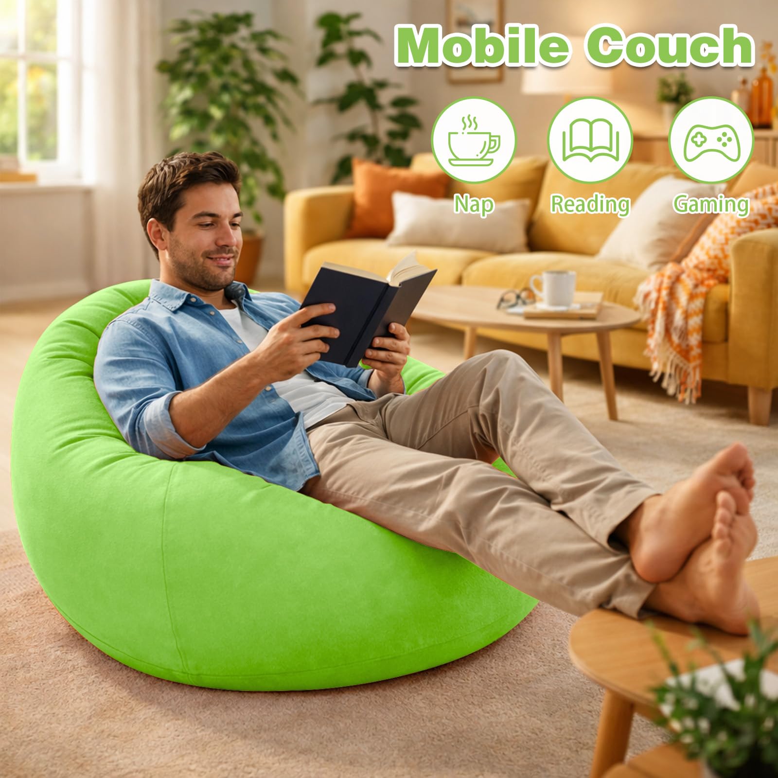 Aufblasbarer Sitzsack - 103x60cm Aufblasbares Sofa, Aufblasbarer Outdoor|Indoor-Sessel, Wohnzimmer Liegestuhl Schlafzimmer Sitzsack Superweich Bean Bag Lounge Sitzhocker Relax-Sessel, Grün