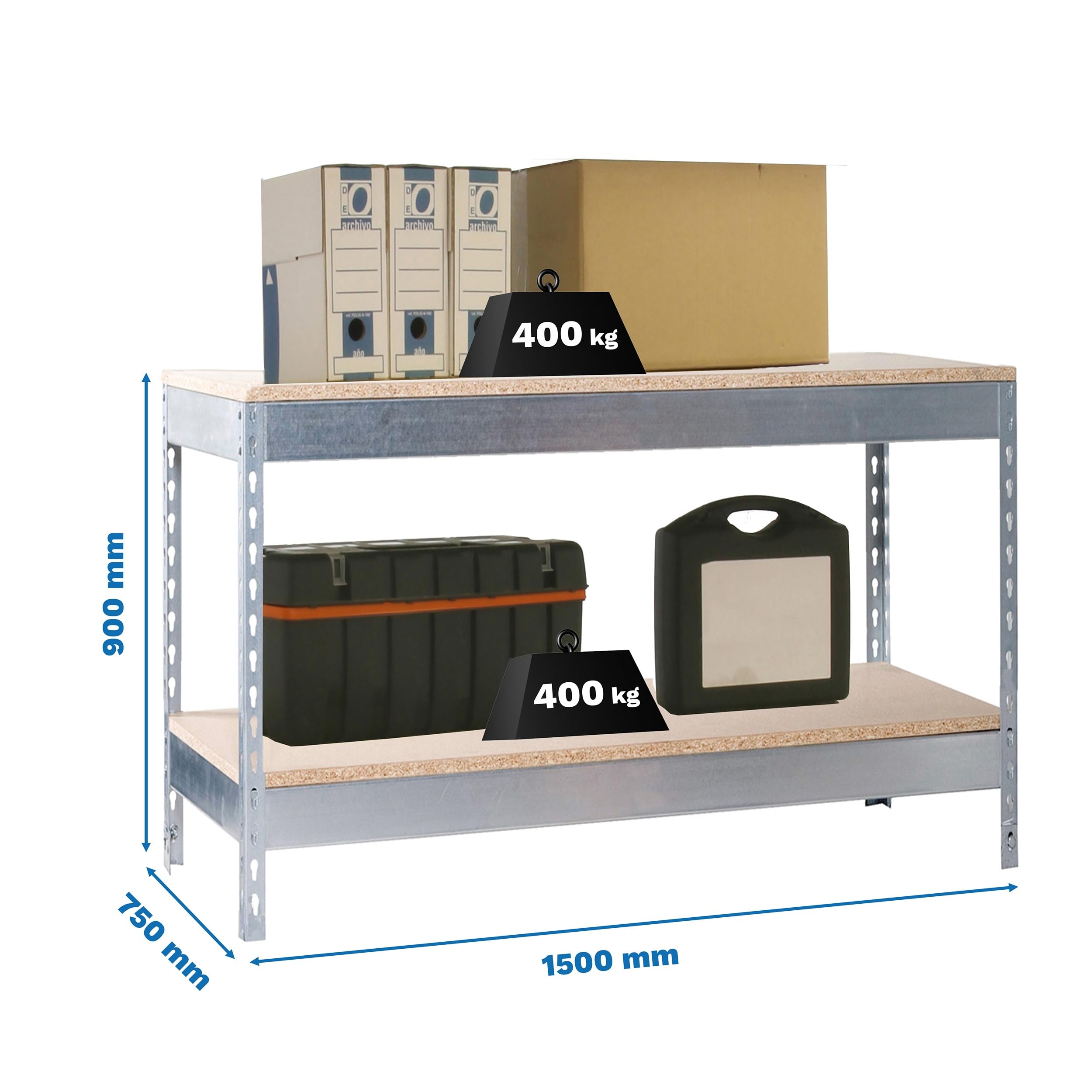 Simon Rack Banco de Trabajo Taller 1500x750 mm - BT Basic | Capacidad Carga 400 kg, Montaje sistema clic, Pintura anticorrosión, Galva