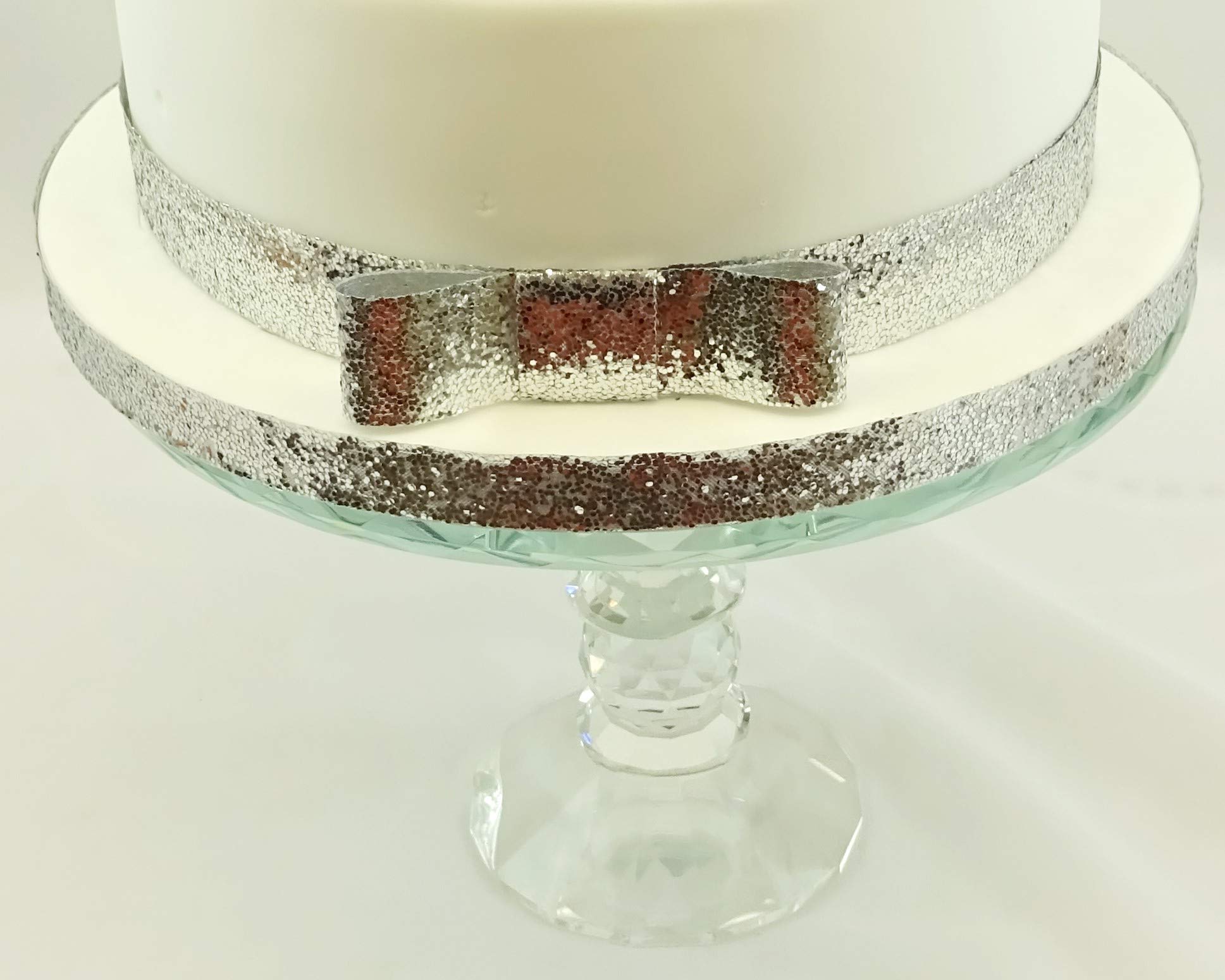 The Cake Emporium Ltd Silver Cake Topper Christmas Or Celebration Cake Ribbon 1 Metre & Matching Bow Band Organza