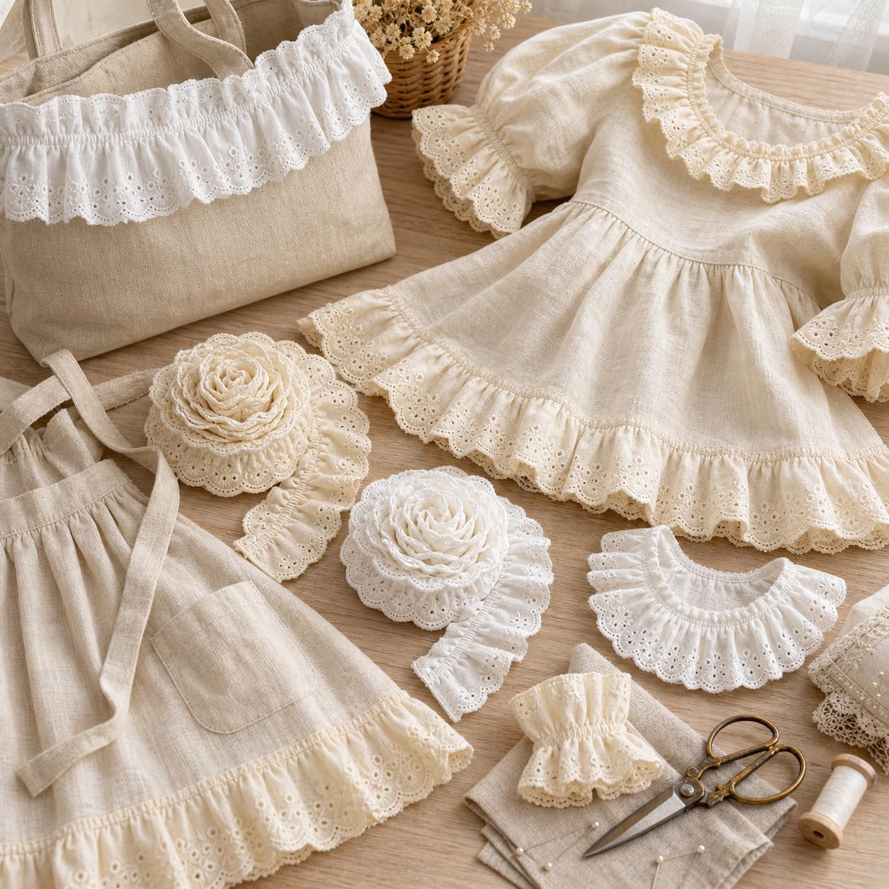 Eyelet Lace Ribbon 3.4 Inch x 3 Yards Double Edge Cotton Ruffle Trim