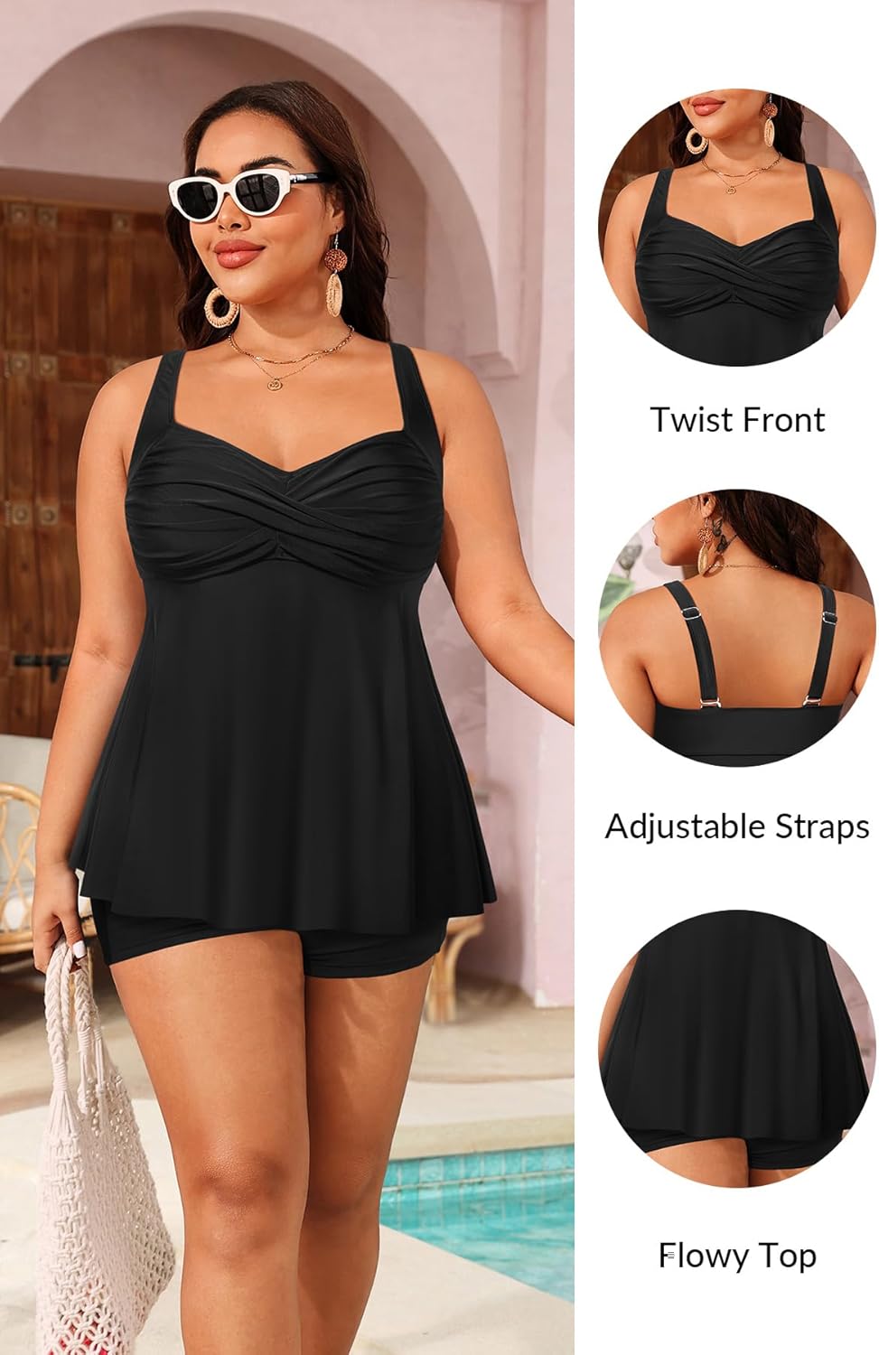 Aqua Eve Plus Tankini Tops for Women Only Swimwear Top Bathing Suits Flowy Swimsuit Top - Image 4