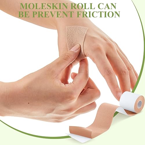 Miniatura 6 de Trelaco 3 rollos de cinta Moleskin de 2 pulgadas x 5 yardas, rollo de Moleskin almohadillas adhesivas de algodón suave, cinta de Moleskin de felpa