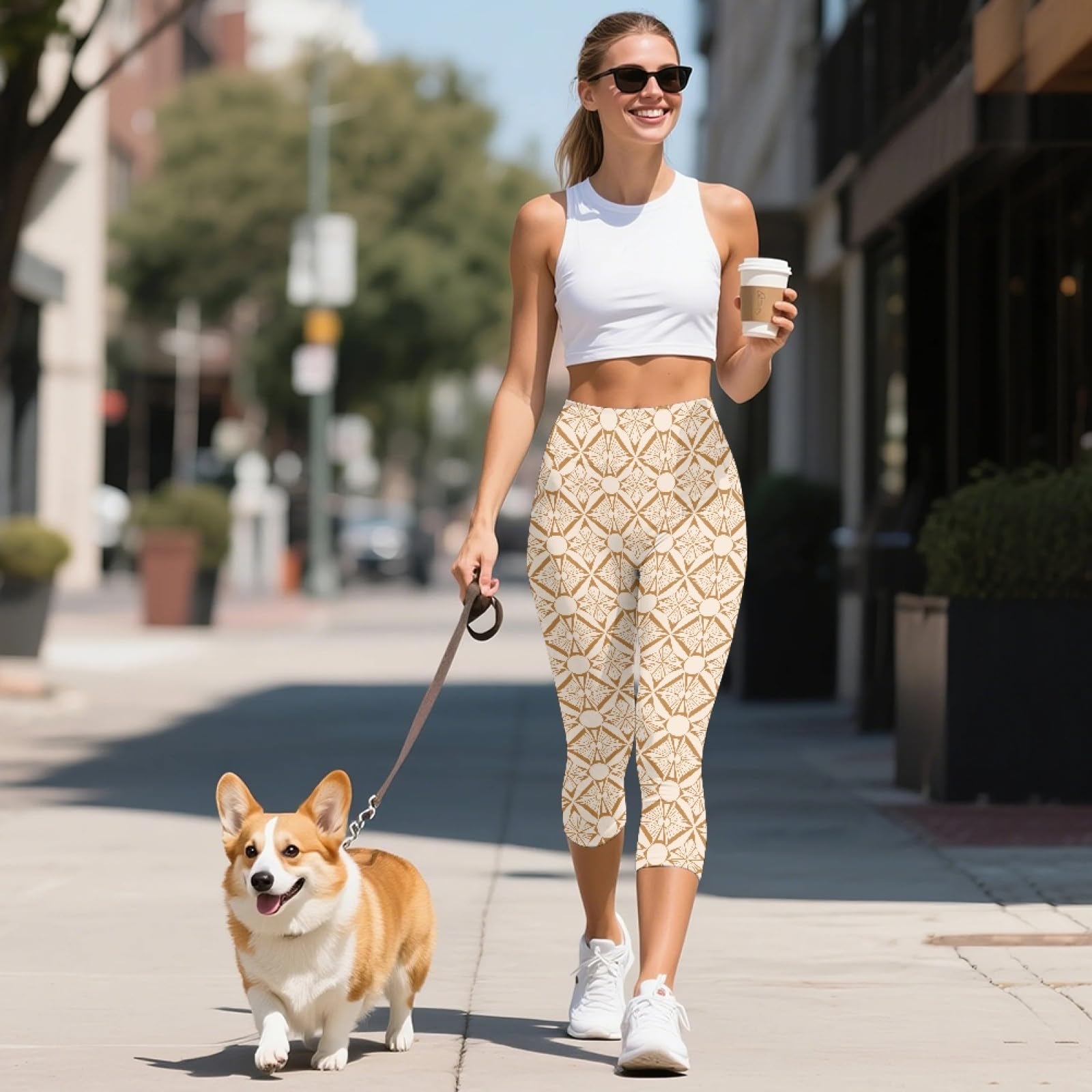 Amzbeauty Leggings capri de longitud 3/4 para mujer, leggings cortos de cintura alta, pantalones deportivos suaves con bolsillos para mujer