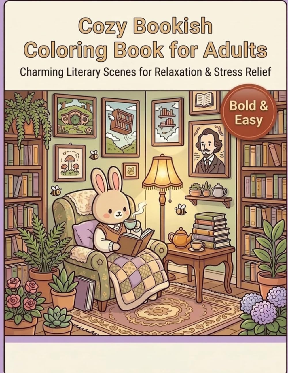 Cozy Bookish Coloring Book for Adults: Relaxing Literary Designs for Reading Lovers: Mindful coloring pages featuring reading nooks, bookshelves, and literary motifs