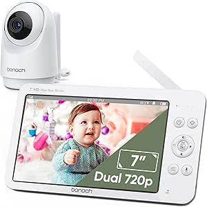 bonoch MegaView Baby Monitor with Camera and Audio, 7" 720P HD Video Baby Monitor No WiFi, 6000mAh Battery, VOX Mode, Auto Night Vision, Hack Proof, Remote PTZ, Baby Camera Monitor asin的图片
