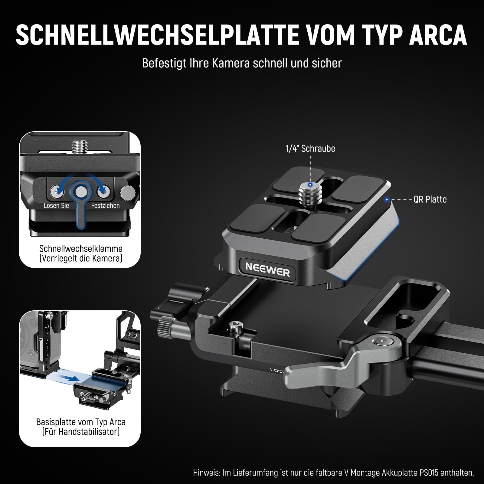 Neewer Faltbare V-Halterung Batterieplatte mit Arca-Typ-Kamera-Grundplatte für RS4 RS3 Gimbal & Stativ – Bild 3
