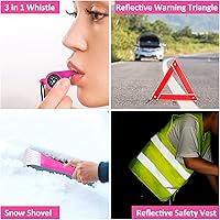 Vista 7 de Kit de Emergencia en Carretera para Automóvil - Kit de Emergencia de Asistencia en Carretera Rosa con Cables Puente, Juego de Herramientas