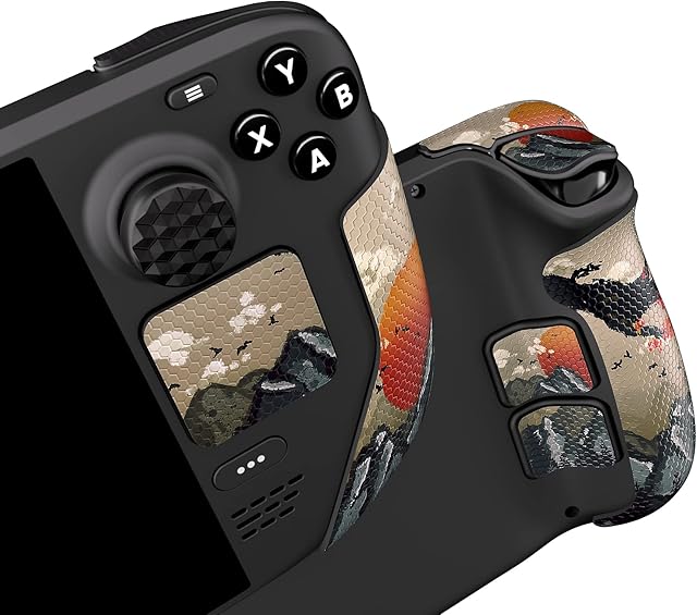PlayVital Miękkie Gumowe Podkładki Pod Rękojeści do Steam Deck,Naklejki Ochronne na Gładziki Skin Grip Enhancement Back Button do Steam Deck z Nakładkami na Kciuki-Widok Wschodzące Słońce