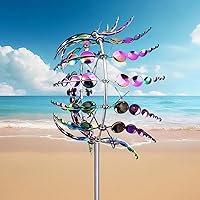 Vista 1 de Molino de viento metálico único y mágico, 2 hilanderos de viento, escultura cinética alimentada por viento 3D, molinos de viento de acero