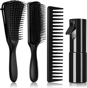 Hommtina Tangle Detangling Brush Set of 4, Shine and Smooth Hair Curly Hair Brush for Adults & Kids, Wet or Dry Hair 3 Pieces, Black+Black