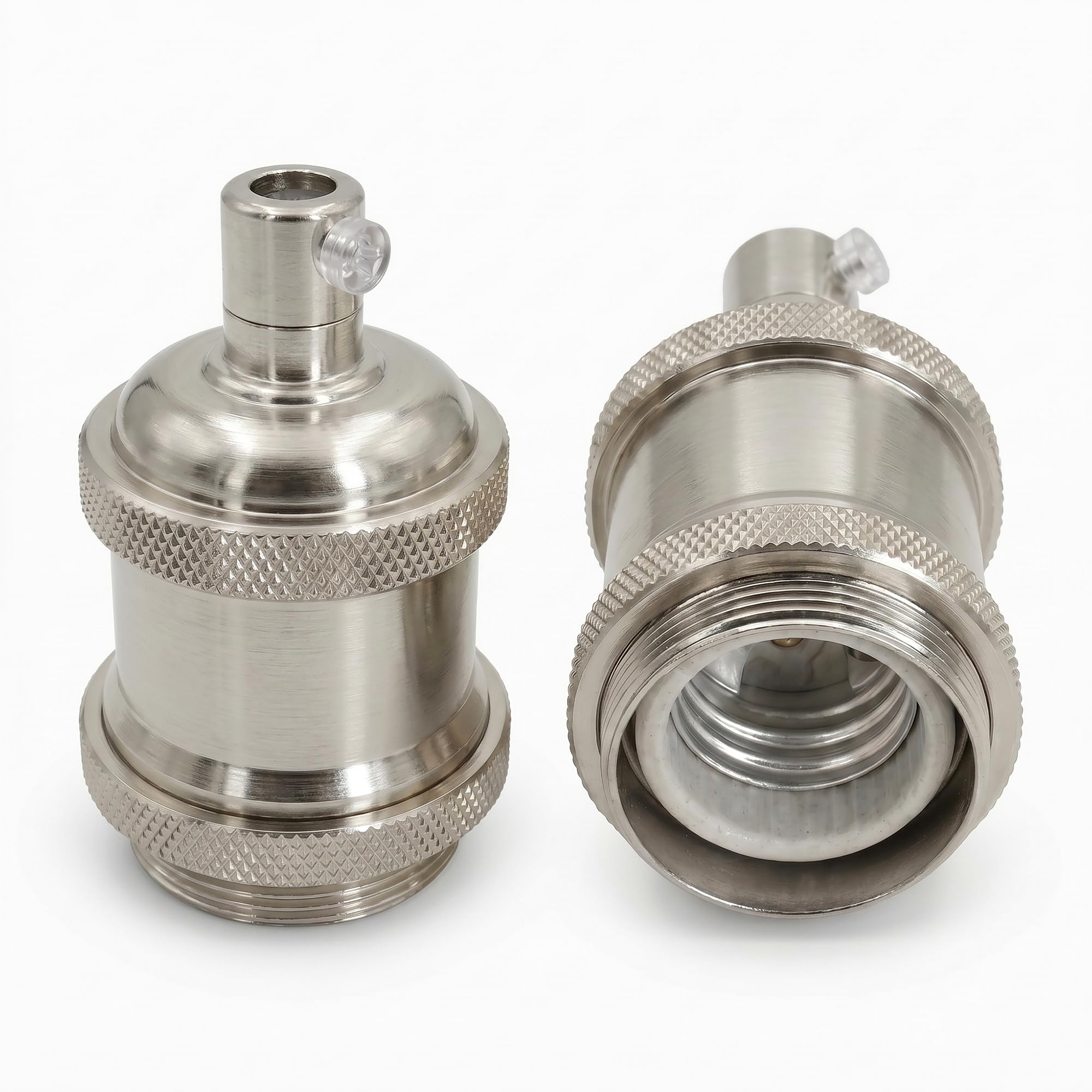 DC Voltage Bottle Lamp Holder Step Light Vintage Metal E27 base Industrial Light Bulb Socket Ceiling Pendant For Cafe and any other stylish places (Satin nickel) — image 1