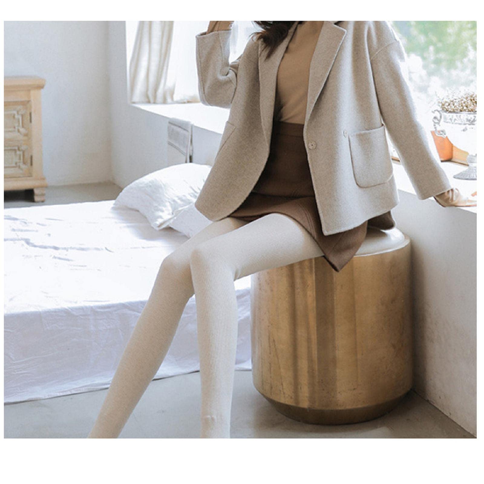 Collant da Donna Collant da Donna in Lana di Lana di Lana in Lana Invernale Ad Alta Vita.-360G Oat White,Full Foot