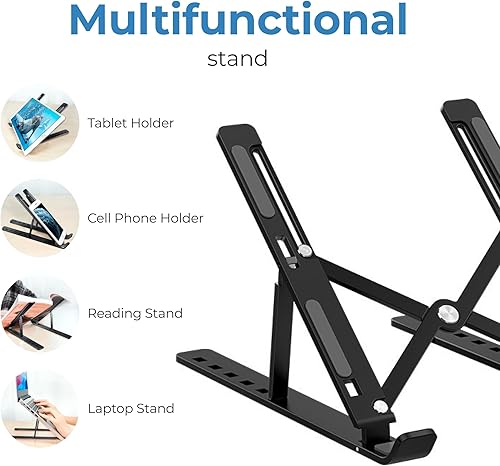 Miniatura 3 de Soporte ajustable de aluminio para laptop, altura de 7 niveles y elevador de inclinación para escritorio, soporte plegable ergonómico, duradero,