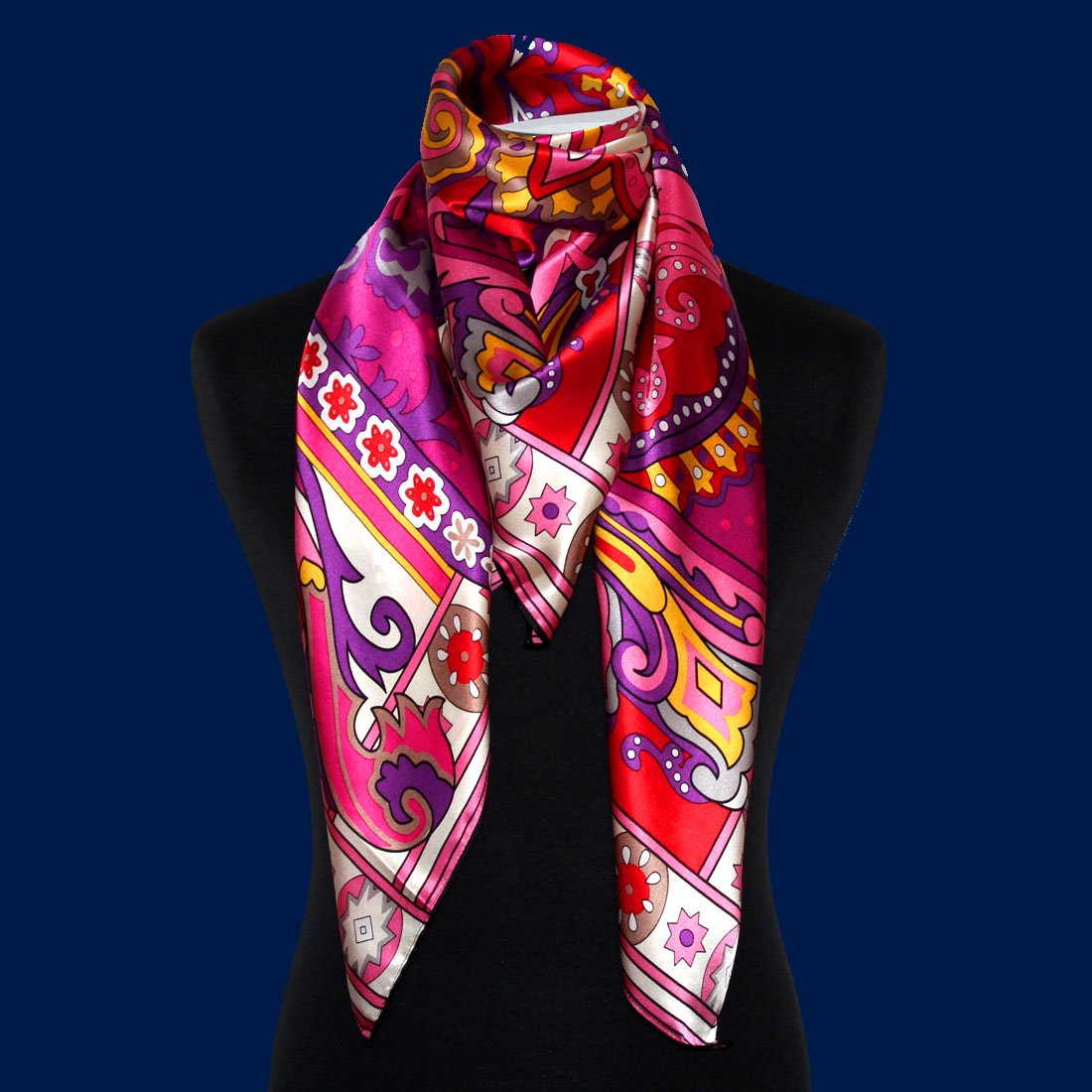 LORENZO CANA Foulard pour la femme – écharpe à la mode de 100% soie pour le printemps et l´été avec les mesures de 110 x 110 cm – soyeux, élégant et très coloré – une sensation de luxe