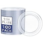 I00000 100PCS Clear Silver Plastic Plates, Clear Plates with Silver Rim, 10 Inch Dinner Plates Premium Party Supply for Wedding Birthdays Party