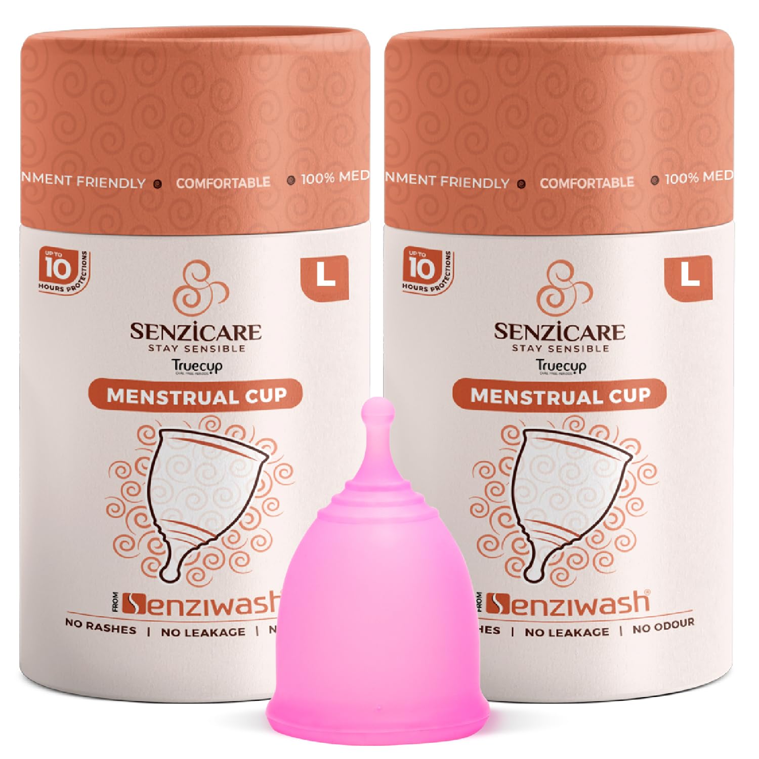 Senzicare Reusable Menstrual Cup for Women, Large Size (Pack of 2) | Soft Silicone Menstrual Cup with Up to 10 Hours Leak‑Free Protection | 100% Medical Grade, FDA‑Approved