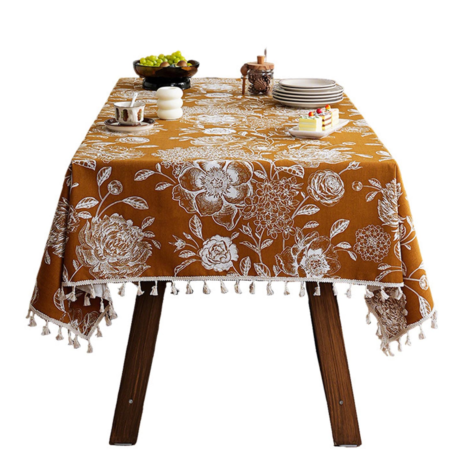 Woedpez Luxury Flower Tablecloth Waterproofie Polyester Fabric Table Cover for Dining Party Decoration Cloth Polyester Tablecloth