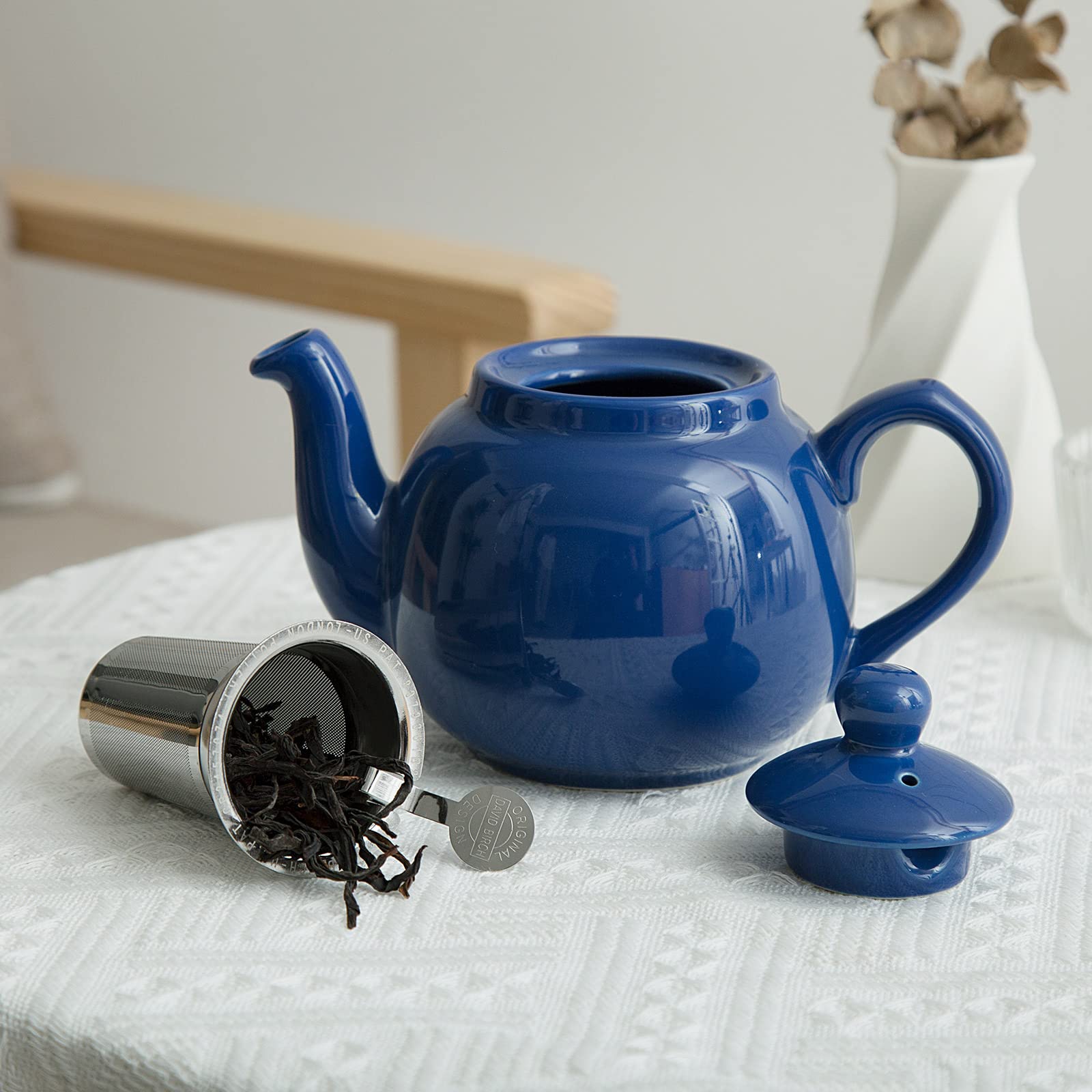 London Pottery Théière rustique avec infuseur, en céramique, bleu France, 2 tasses (600 ml)